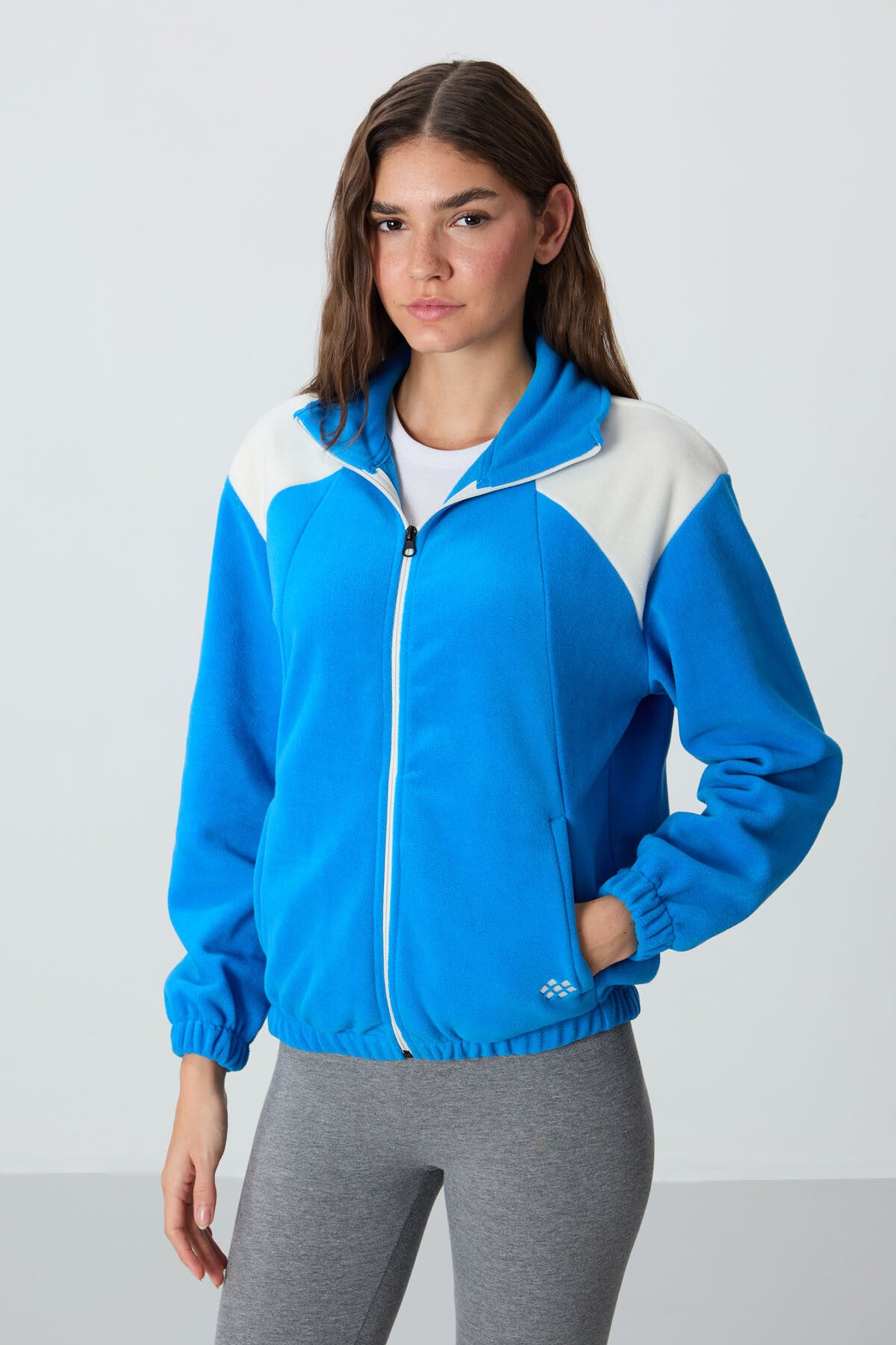 Image of Saks Kalın Yumuşak Dokulu Dik Yaka Oversize Nakışlı Polar Kadın Sweatshirt - 97293