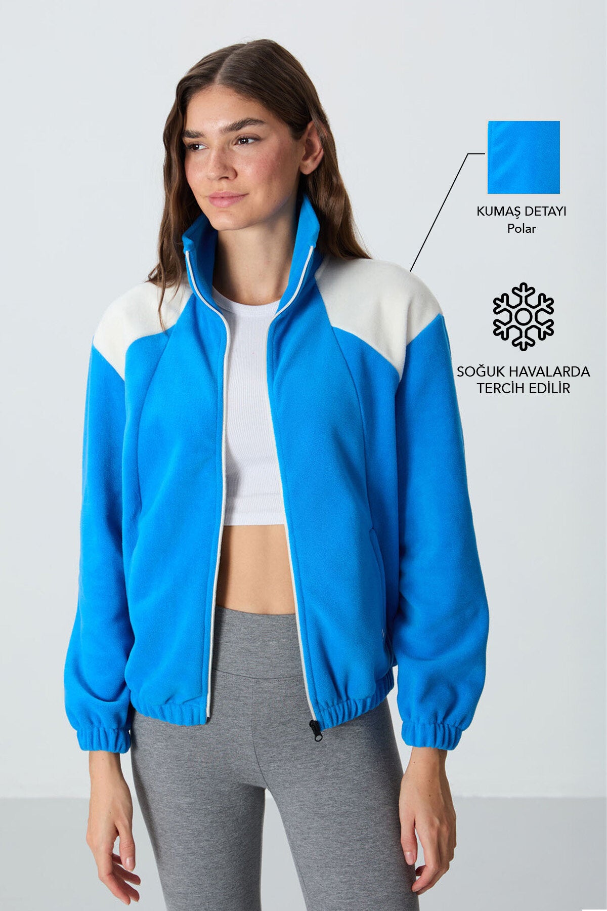 Image of Saks Kalın Yumuşak Dokulu Dik Yaka Oversize Nakışlı Polar Kadın Sweatshirt - 97293