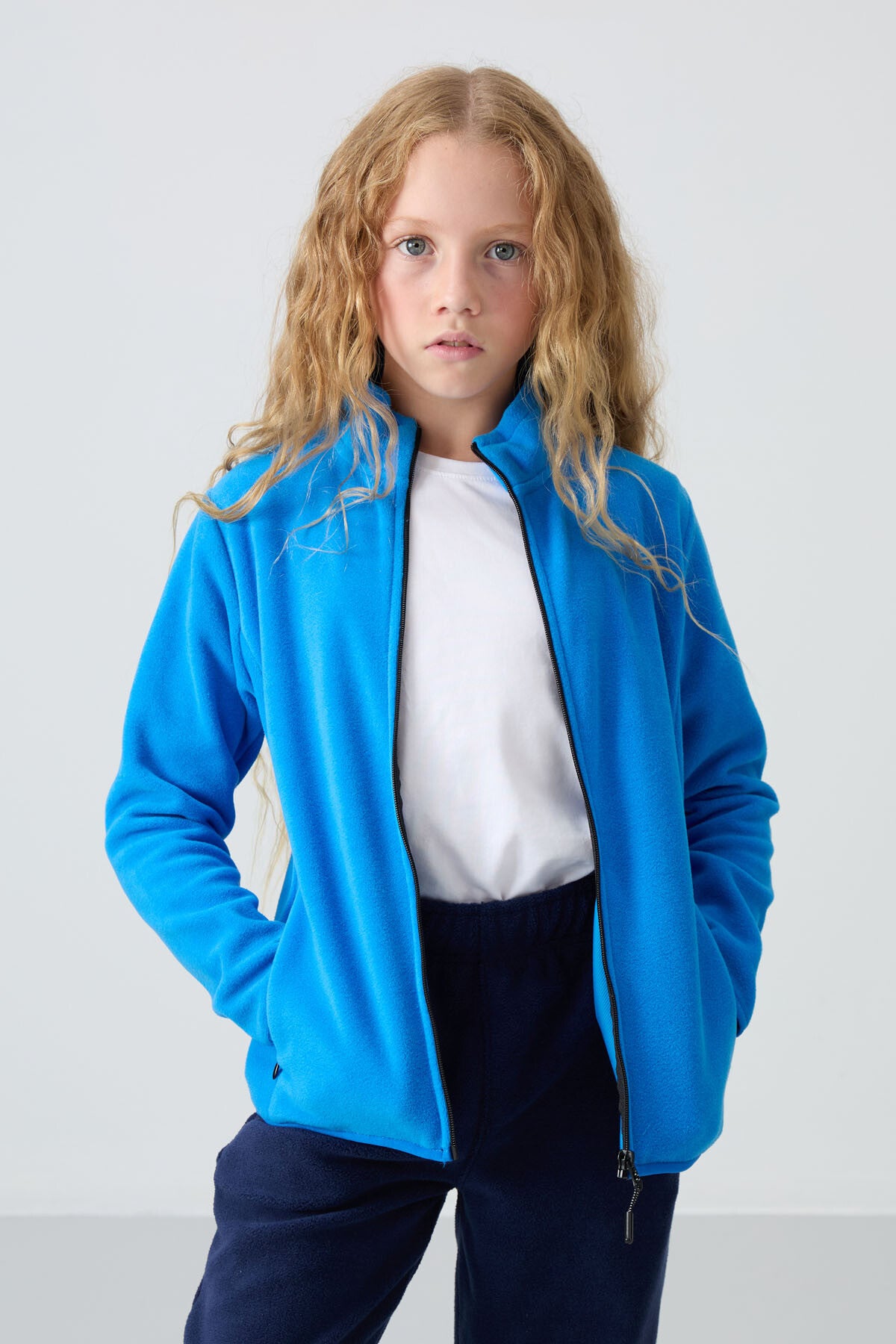Image of Saks Kalın Yumuşak Dokulu Standart Fit Nakışlı Polar Kız Çocuk Sweatshirt - 75154