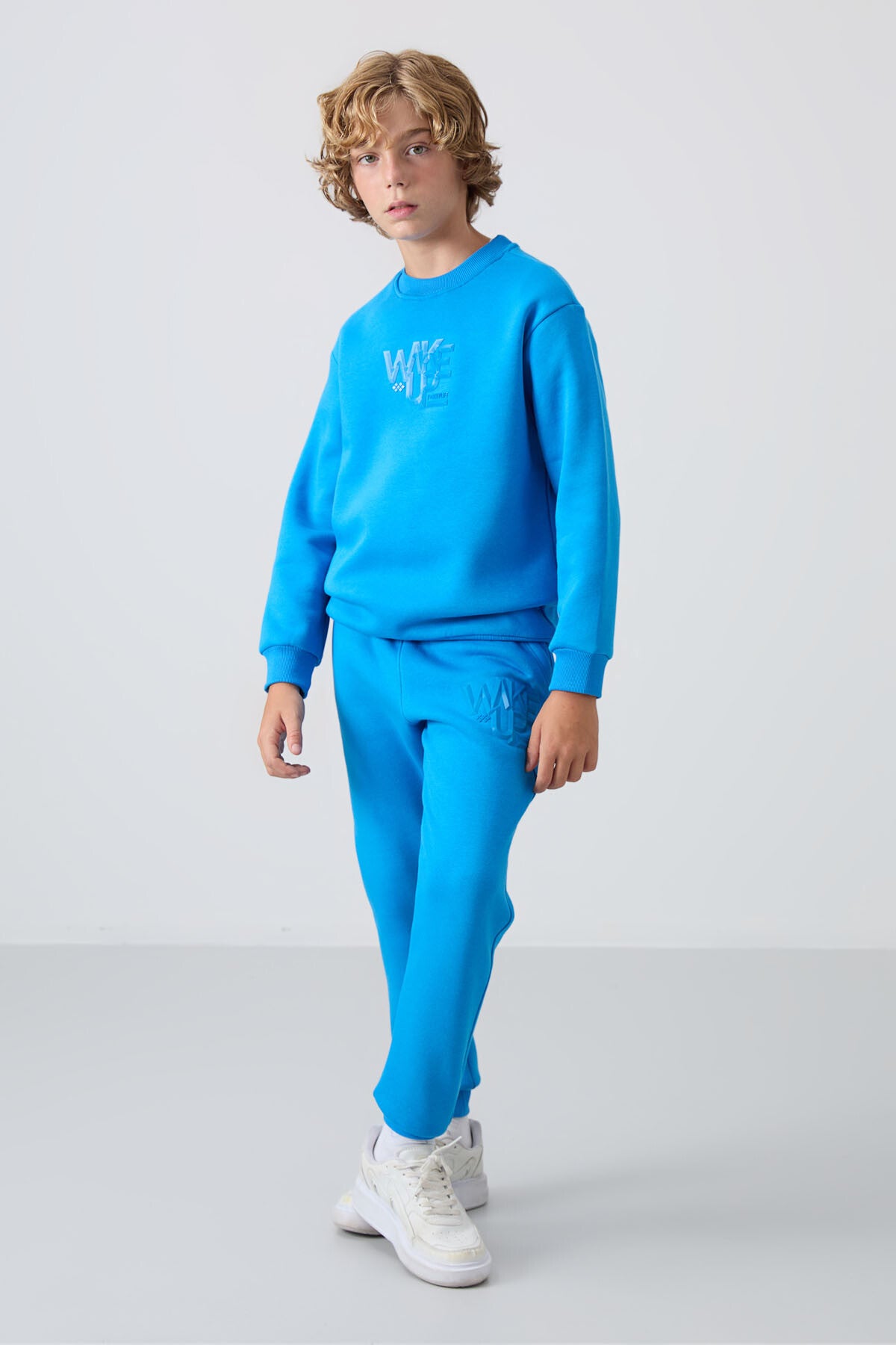 Image of Saks Pamuklu Kalın İçi Tüylü Yumuşak Dokulu Standart Fit Baskılı Erkek Çocuk Eşofman Takım - 11253