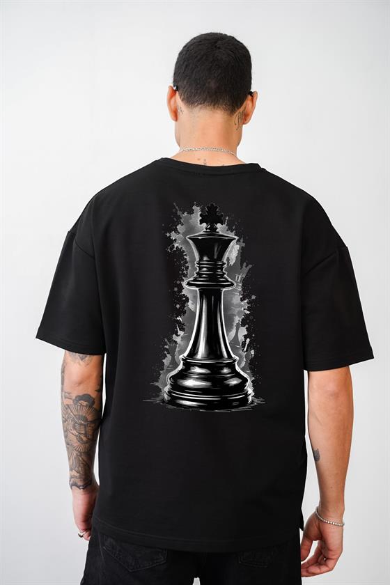 Image of Tricou unisex cu imprimeu de șah, croială oversize