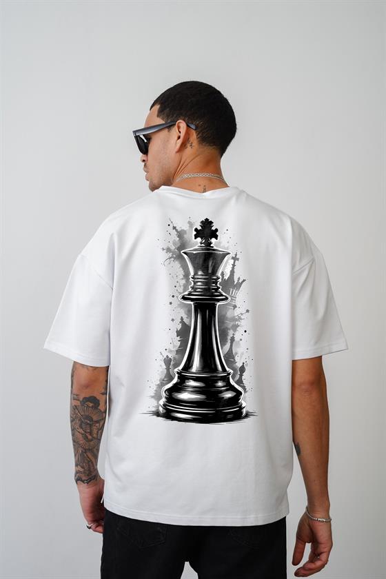 Image of Tricou unisex cu imprimeu de șah, croială oversize