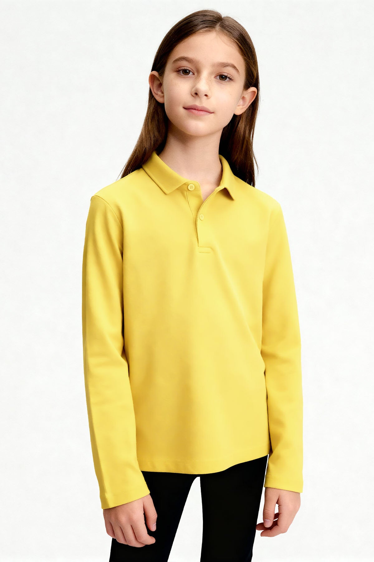 Image of Sarı Polo Yaka Basic Uzun Kollu Unisex Çocuk T-Shirt - 11170