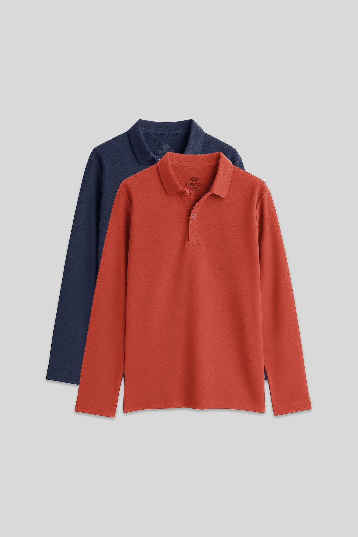 Image of Basic Polo Yaka 2'li Paket Lacivert-Coral Unisex Çocuk T-Shirt - 11170