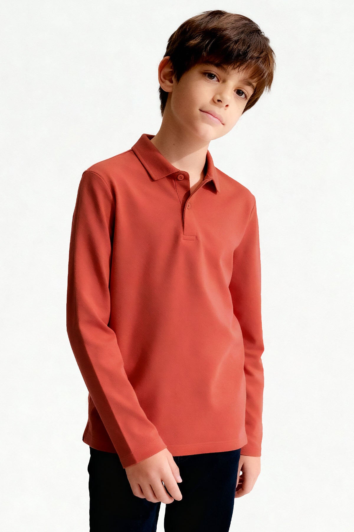 Image of Basic Polo Yaka 2'li Paket Lacivert-Coral Unisex Çocuk T-Shirt - 11170