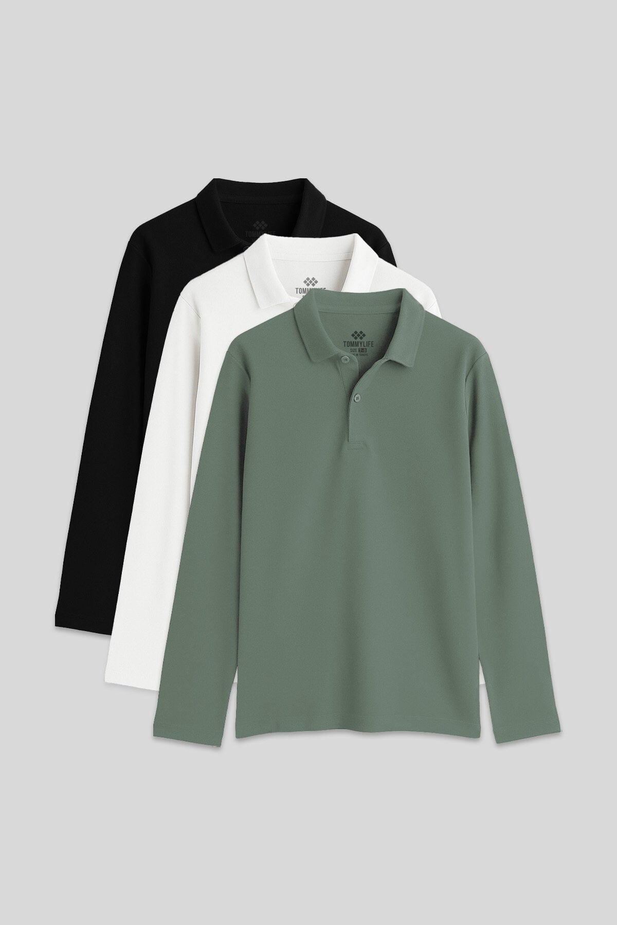Image of Basic Polo Yaka 3'lü Paket Siyah-Beyaz-Çağla Unisex Çocuk T-Shirt - 11170
