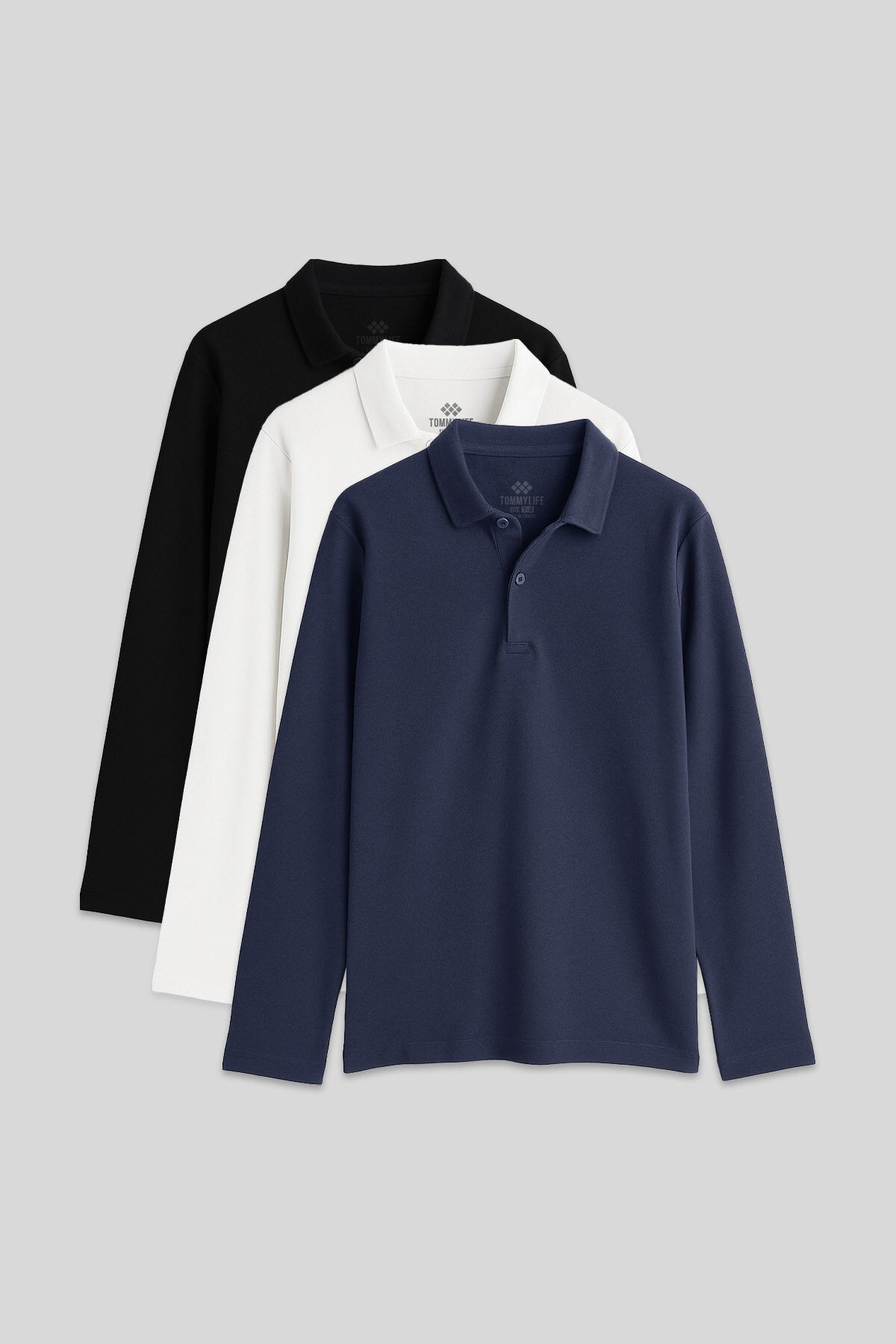 Image of Basic Polo Yaka 3'lü Paket Siyah-Beyaz-Lacivert Unisex Çocuk T-Shirt - 11170