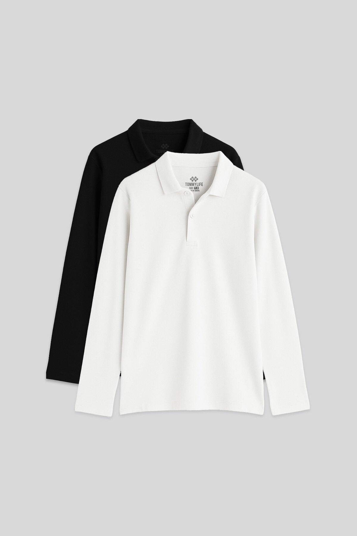 Image of Basic Polo Yaka 2'li Paket Siyah-Beyaz Unisex Çocuk T-Shirt - 11170