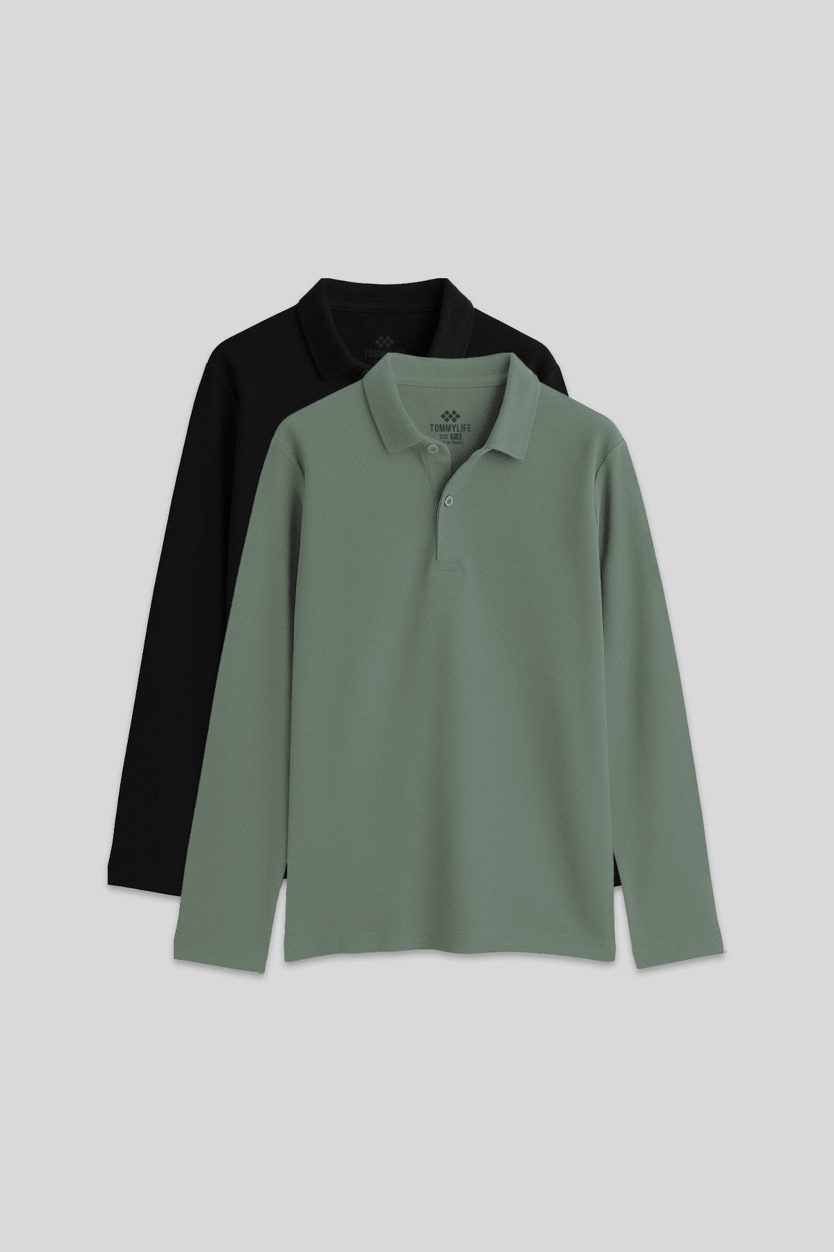 Image of Basic Polo Yaka 2'li Paket Siyah-Çağla Unisex Çocuk T-Shirt - 11170