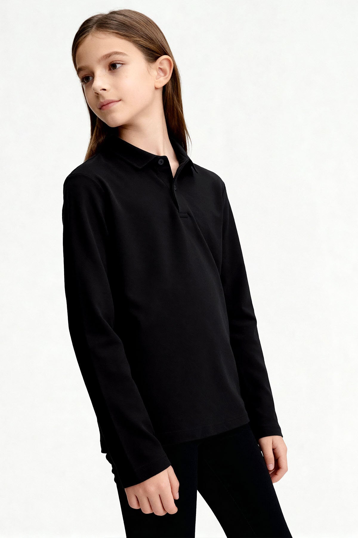 Image of Basic Polo Yaka 2'li Paket Siyah-Çağla Unisex Çocuk T-Shirt - 11170