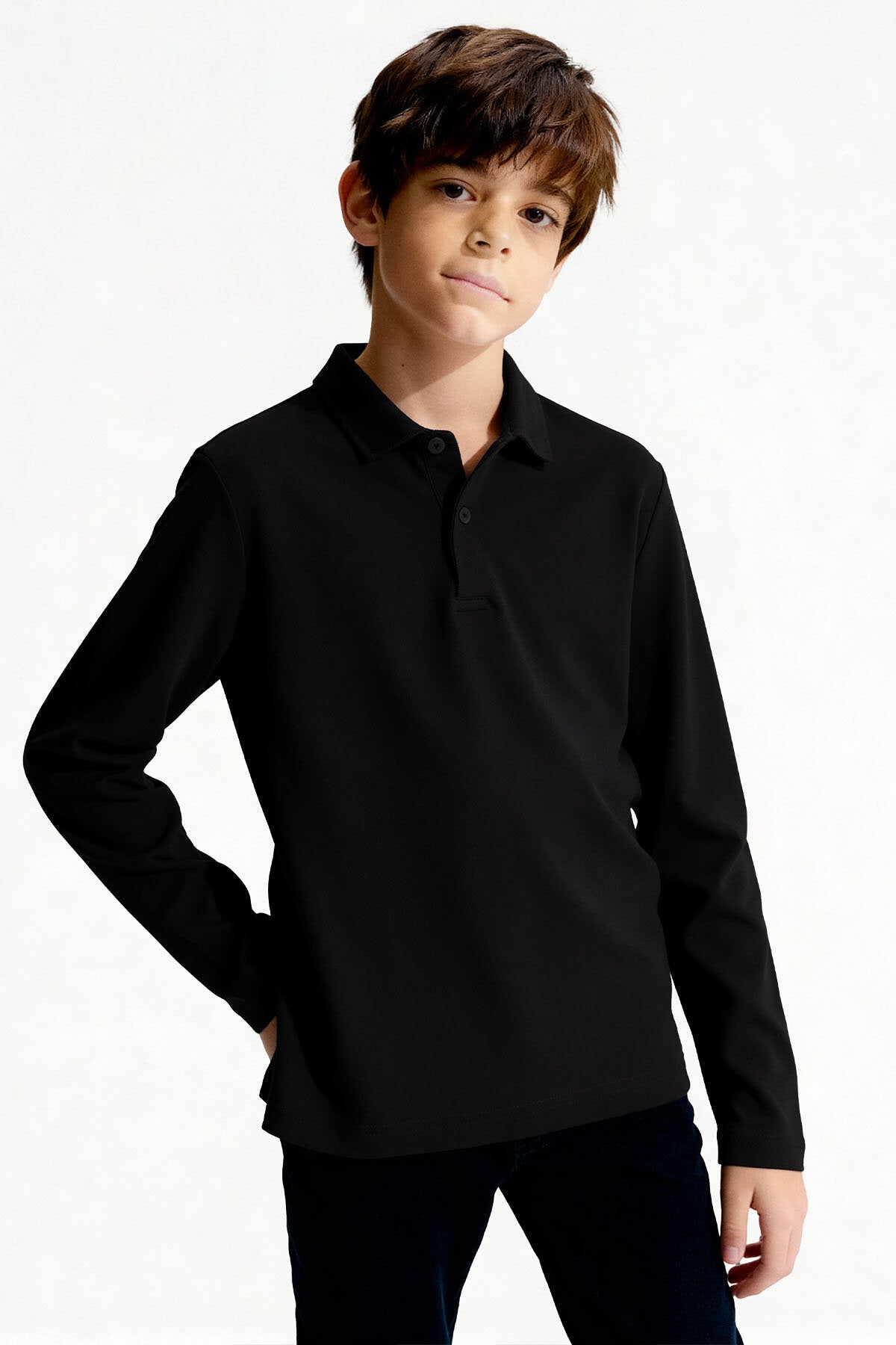 Image of Basic Polo Yaka 2'li Paket Siyah-Lacivert Unisex Çocuk T-Shirt - 11170
