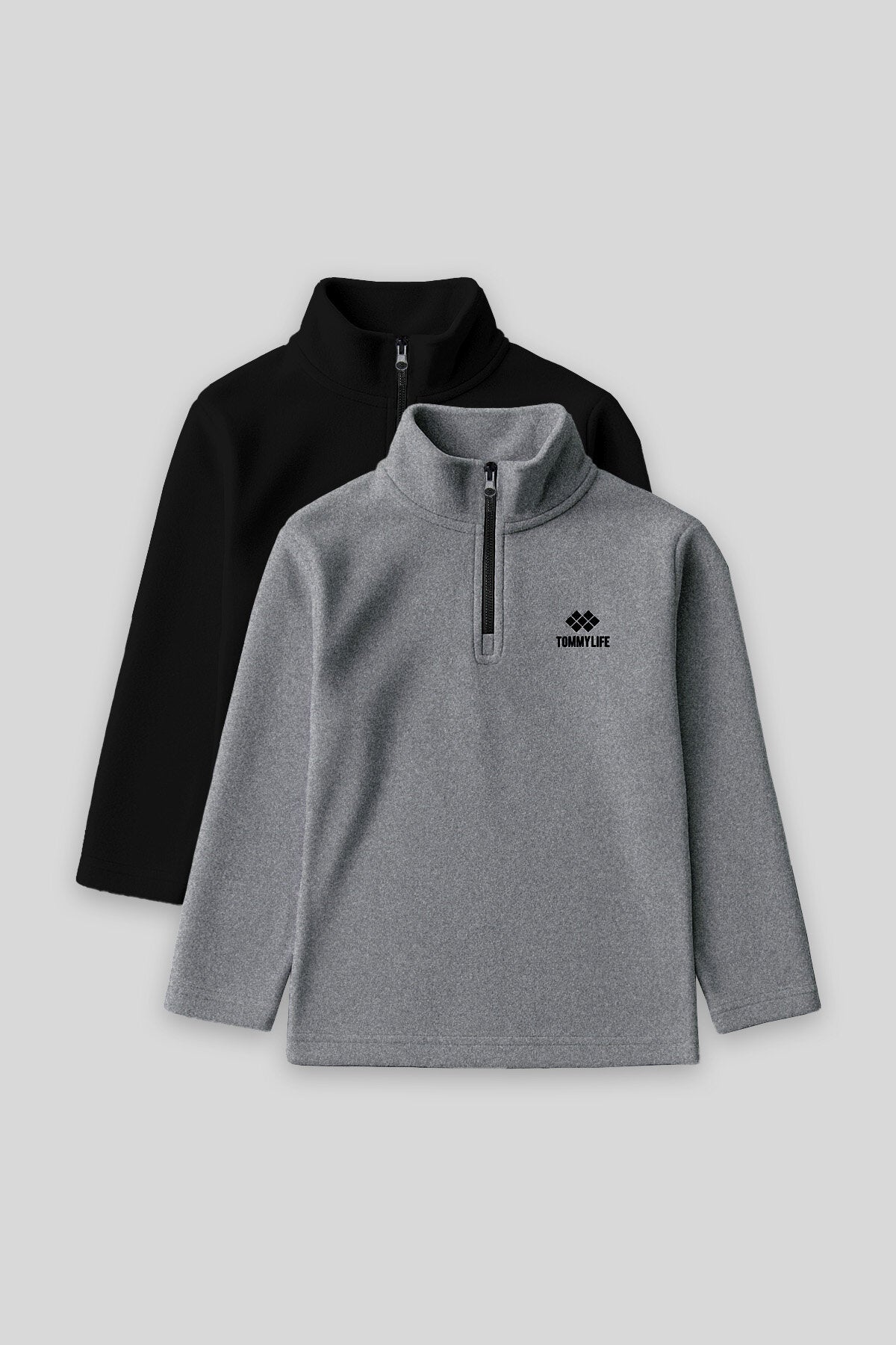 Image of Standart Fit 2'li Paket Siyah-Gri Melanj Erkek Çocuk Polar Sweatshirt - 11221