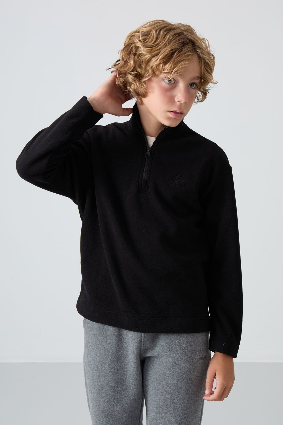 Image of Standart Fit 2'li Paket Siyah-Gri Melanj Erkek Çocuk Polar Sweatshirt - 11221