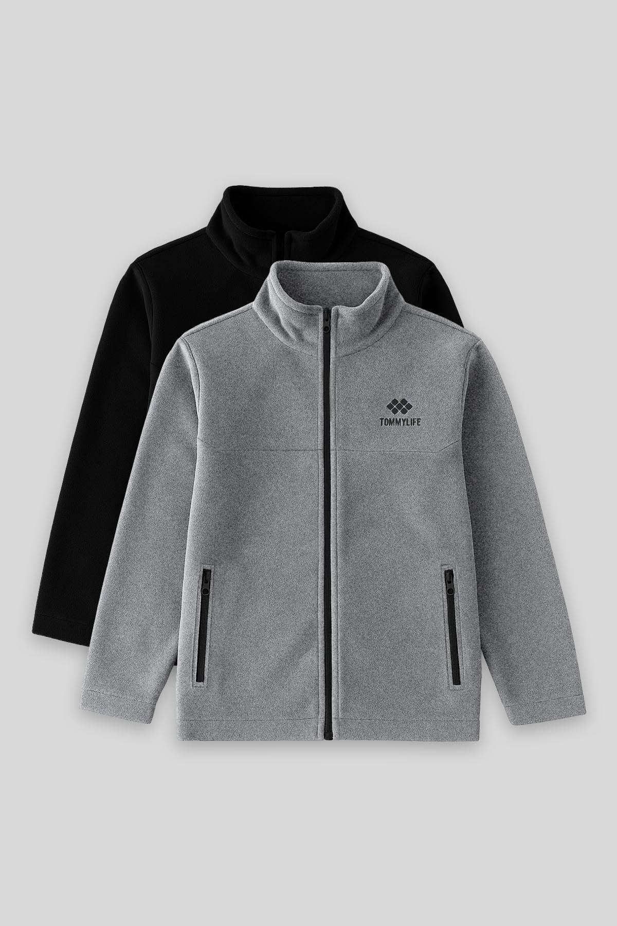 Image of Standart Fit 2'li Paket Siyah-Gri Melanj Erkek Çocuk Polar Sweatshirt - 11223