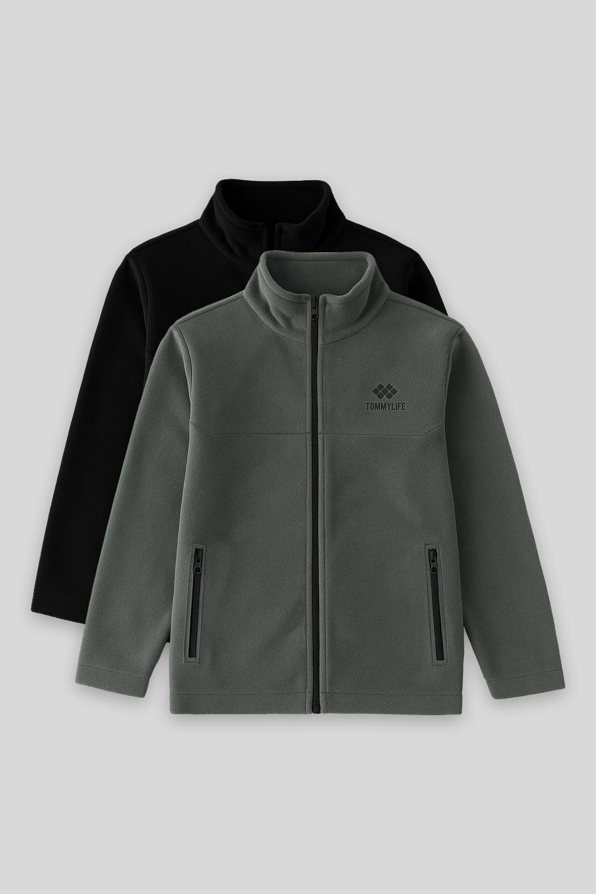 Image of Standart Fit 2'li Paket Siyah-Haki Erkek Çocuk Polar Sweatshirt - 11223