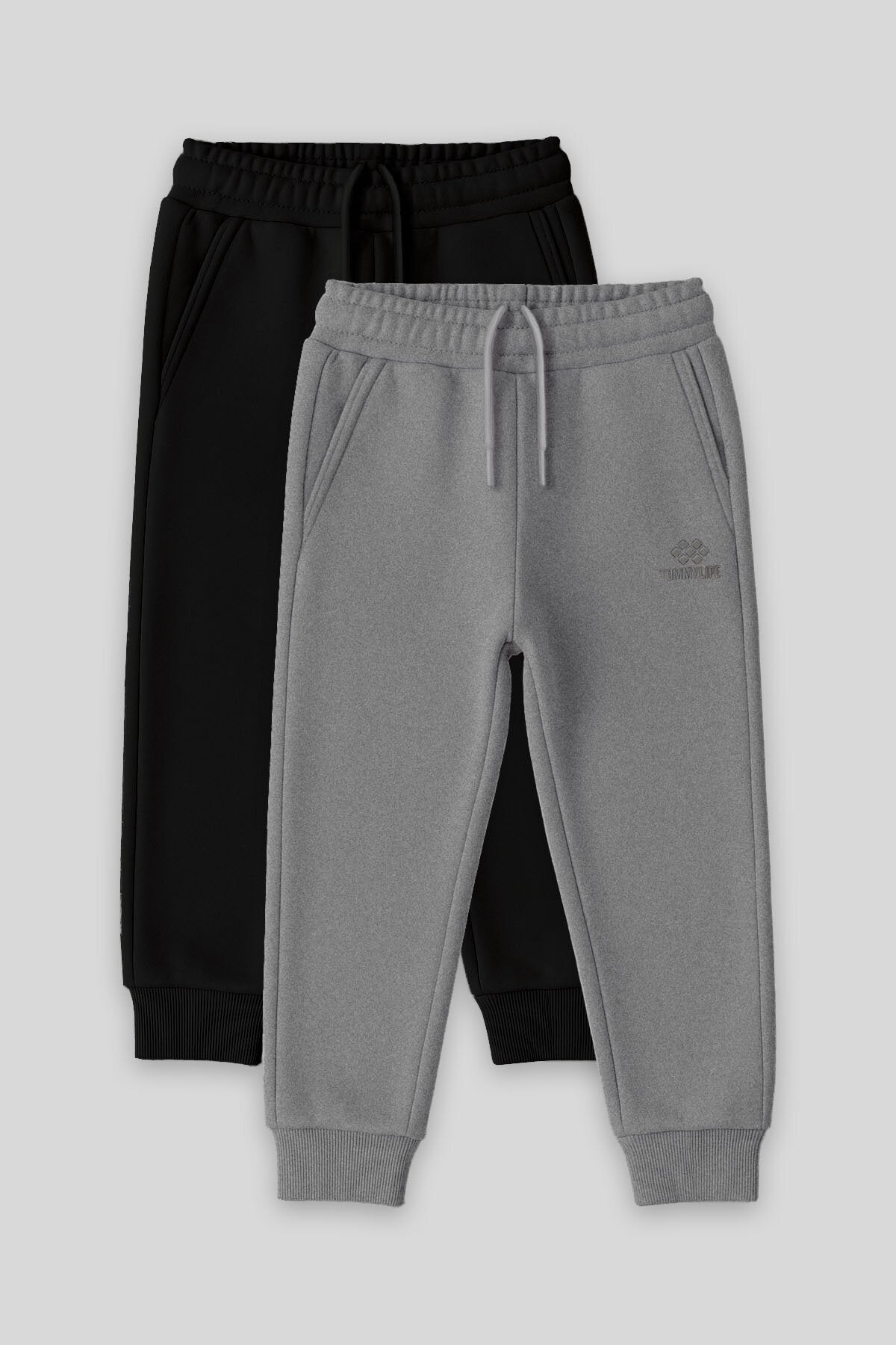 Image of Standart Fit Basic 2'li Paket Siyah-Gri Melanj Erkek Çocuk Eşofman Alt - 11224