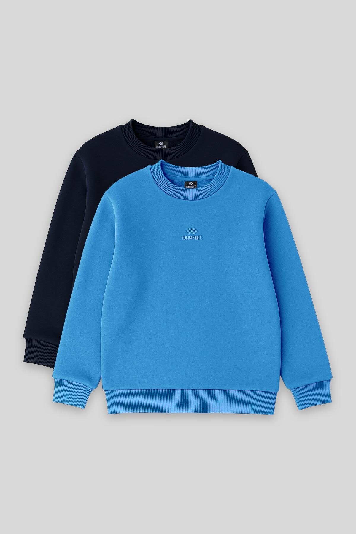 Image of Standart Fit 2'li Paket Lacivert-Saks Erkek Çocuk Sweatshirt - 11232