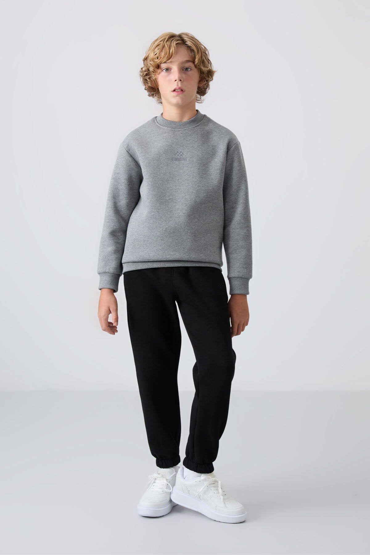 Image of Standart Fit 2'li Paket Siyah-Gri Melanj Erkek Çocuk Sweatshirt - 11232