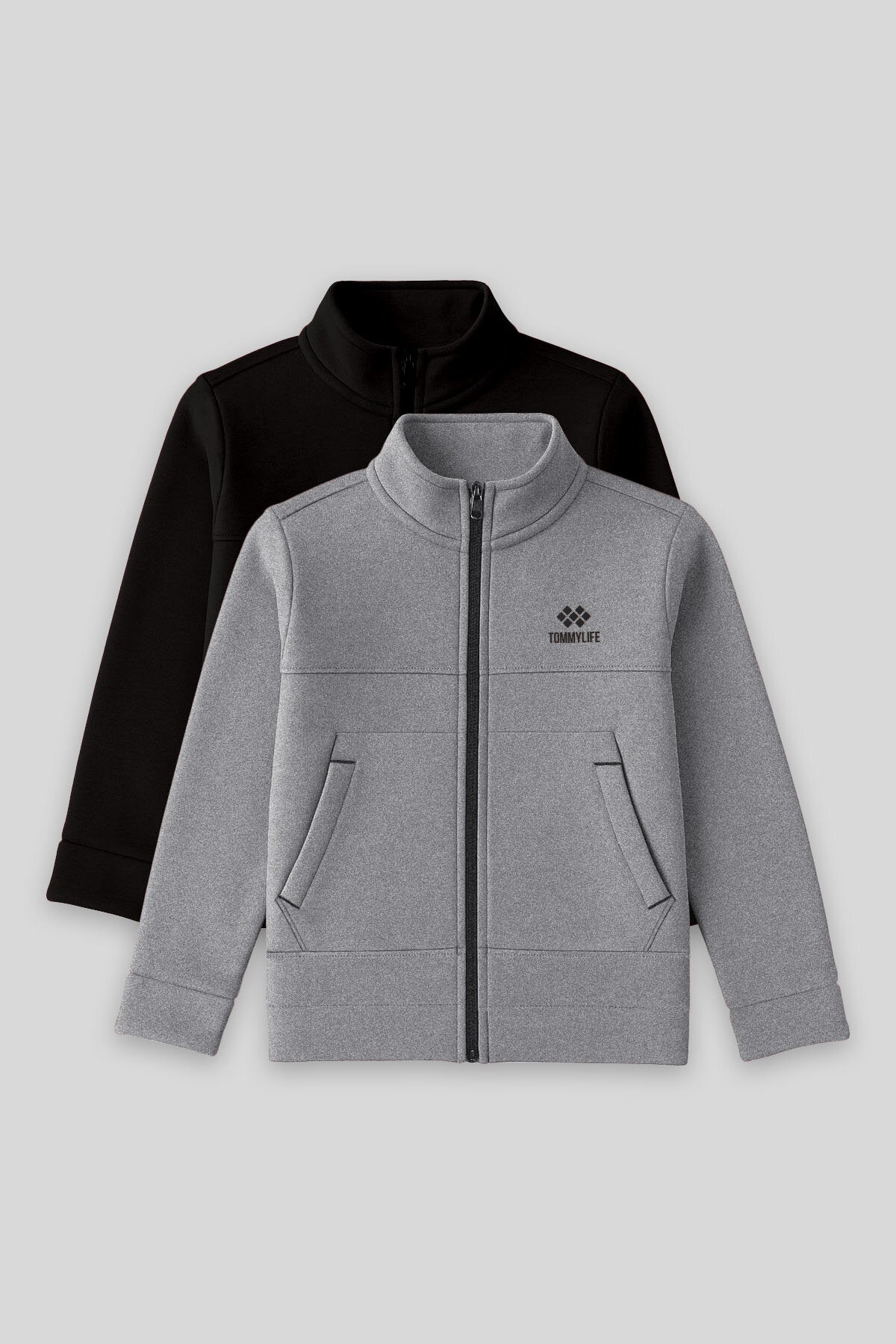 Image of Standart Fit 2'li Paket Siyah-Gri Melanj Erkek Çocuk Sweatshirt - 11245