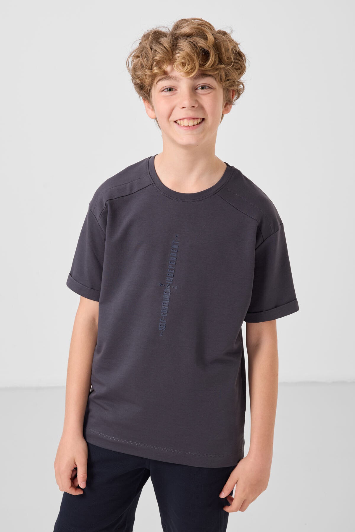 Image of Tricou supradimensionat cu imprimeu, set de 3, antracit-ecru-piatră, pentru băieți - 11301
