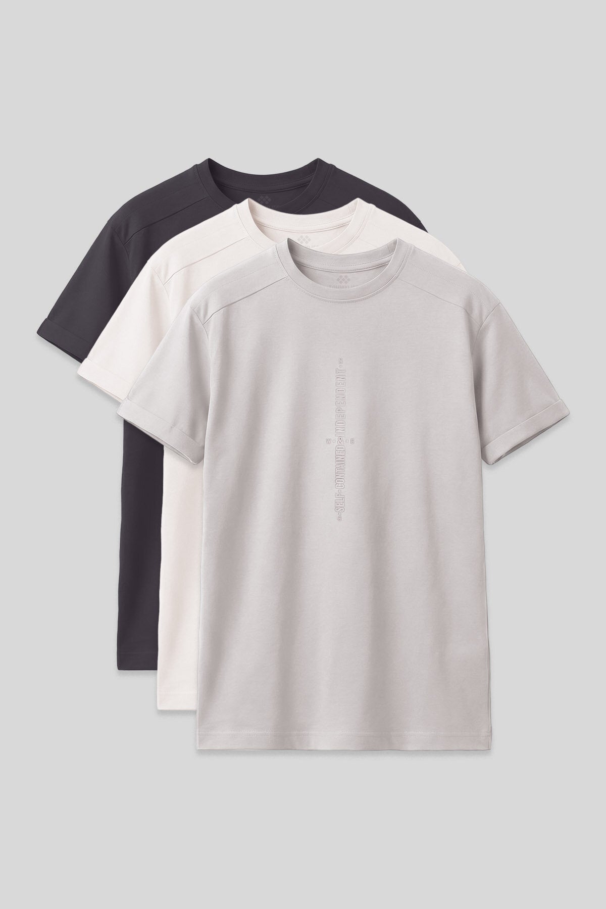 Image of Tricou supradimensionat cu imprimeu, set de 3, antracit-ecru-piatră, pentru băieți - 11301