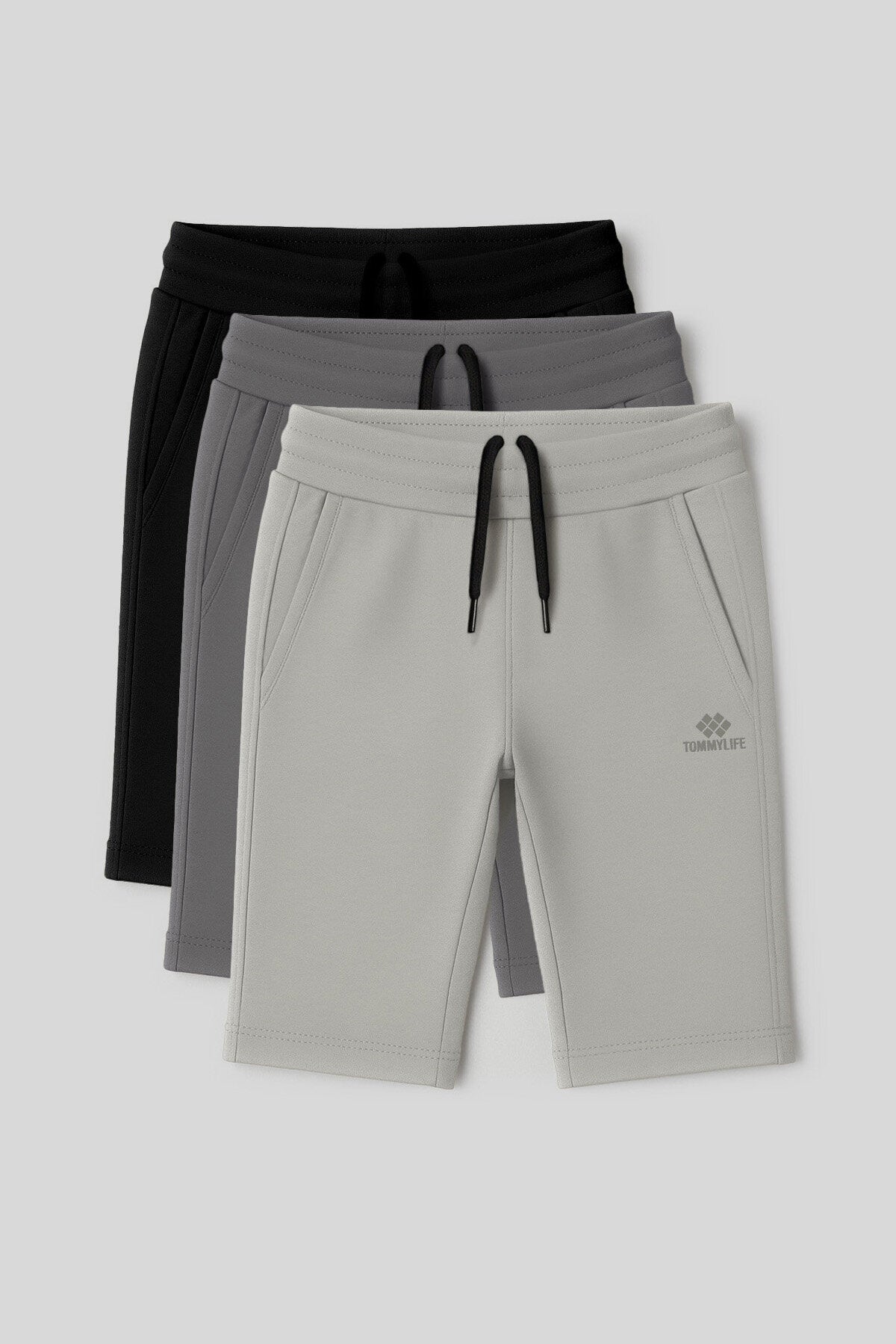 Image of Standart Fit Basic Performans 3'lü Paket Siyah-Koyu Gri-Taş Erkek Çocuk Şort - 11303