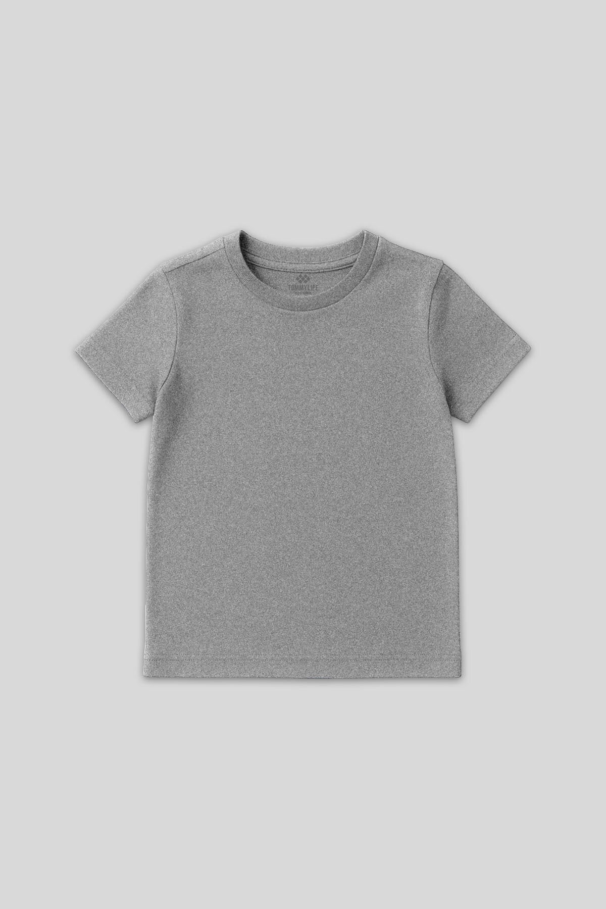 Image of Standart Fit Basic O Yaka 3'lü Paket Gri Melanj-Antrasit-Beyaz Unisex Çocuk T-Shirt - 11328