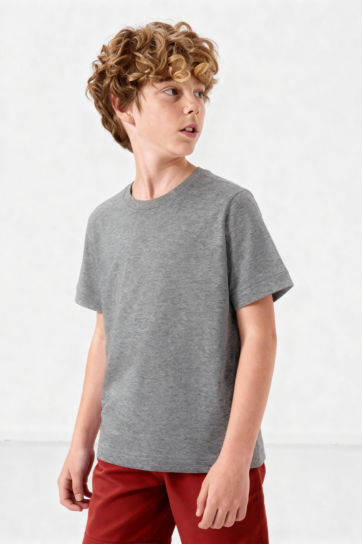 Image of Standart Fit Basic O Yaka 3'lü Paket Gri Melanj-Antrasit-Beyaz Unisex Çocuk T-Shirt - 11328