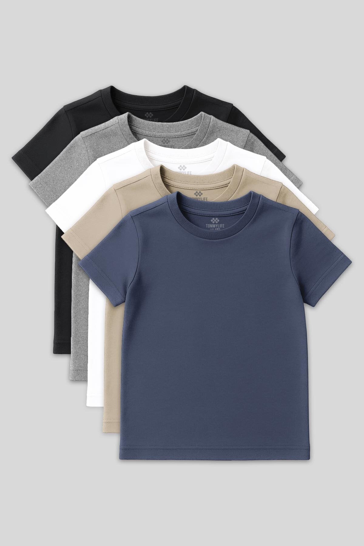 Image of Tricou unisex pentru copii, croială standard, guler rotund, set de 5 - 11328