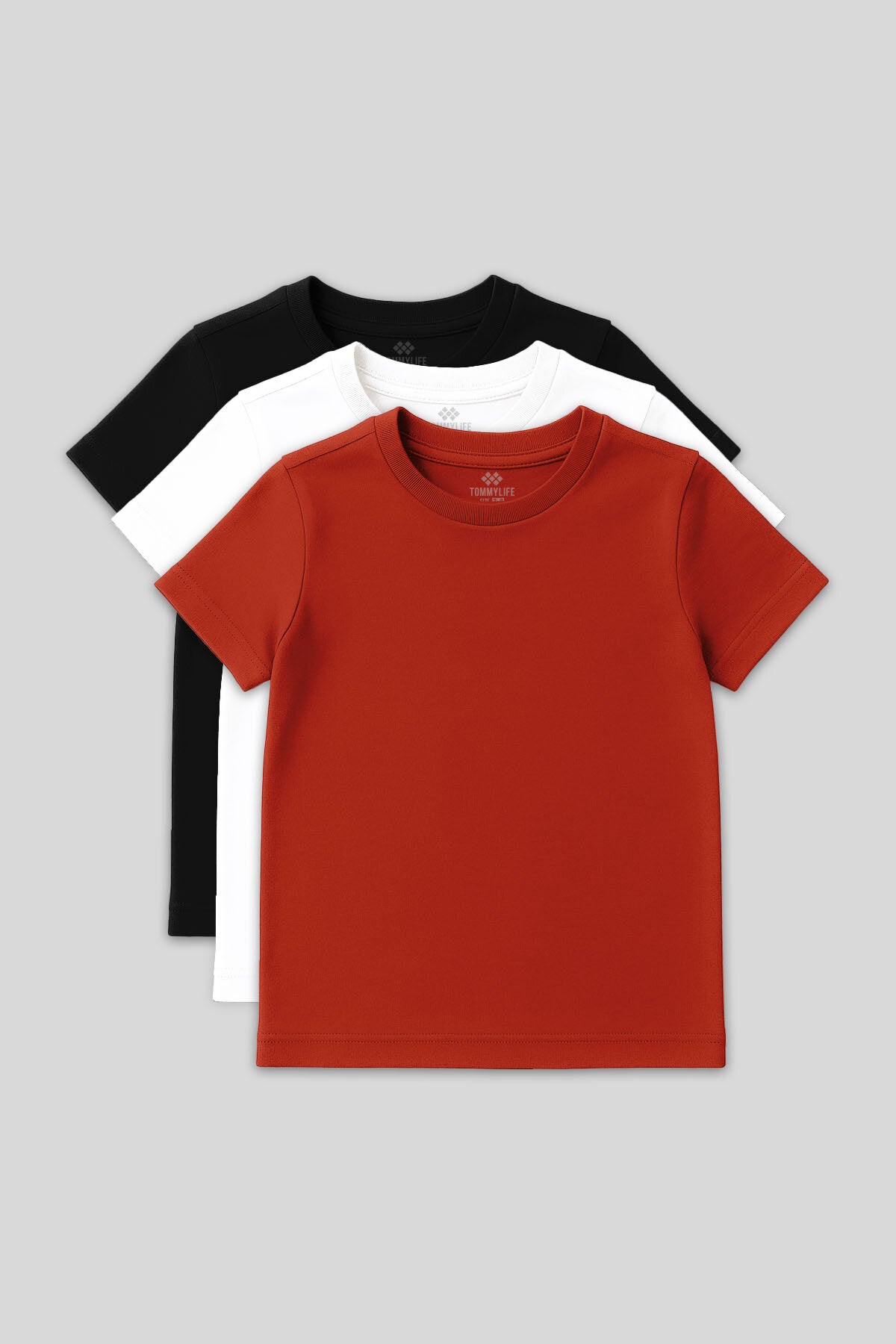 Image of Standart Fit Basic O Yaka 3'lü Paket Siyah-Beyaz-Fiesta Unisex Çocuk T-Shirt - 11328
