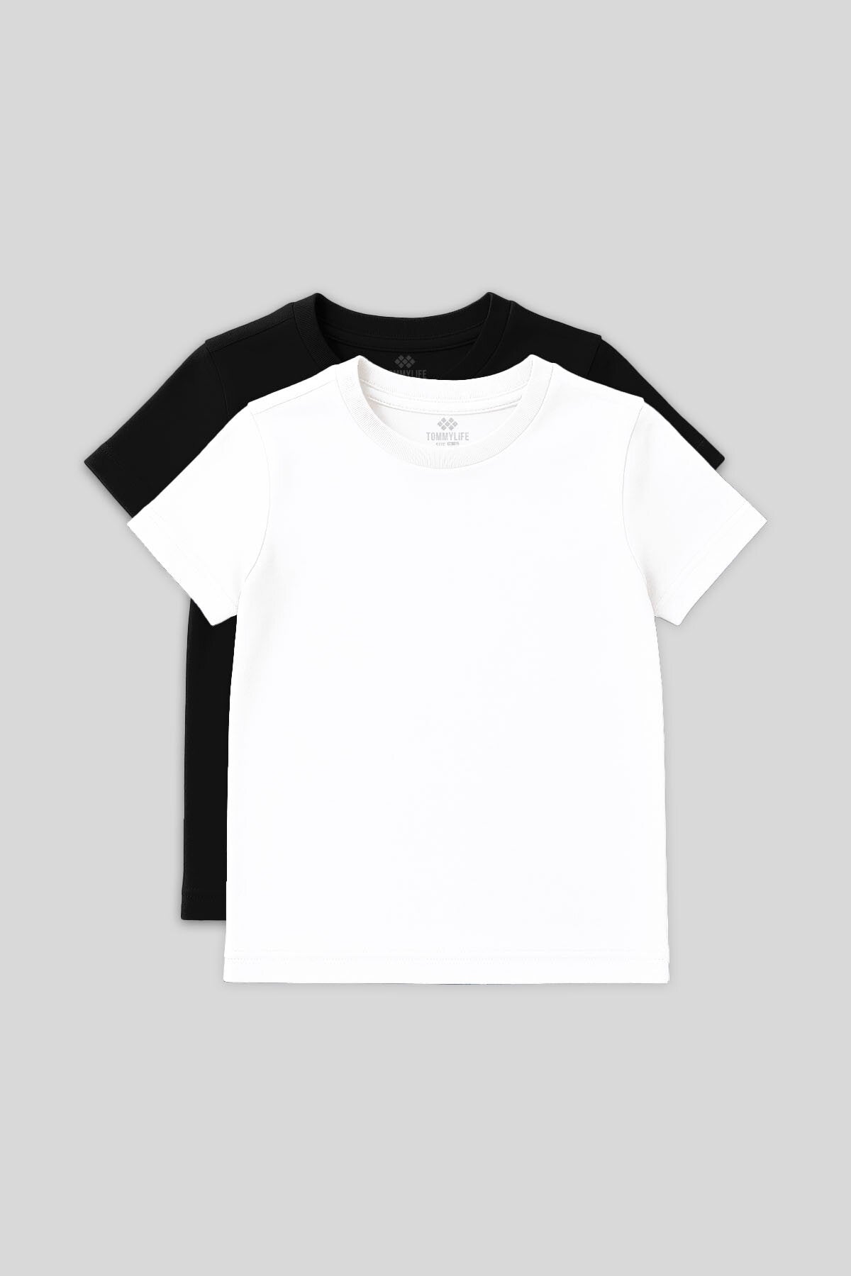 Image of Standart Fit Basic O Yaka 2'li Paket Siyah-Beyaz Unisex Çocuk T-Shirt - 11328