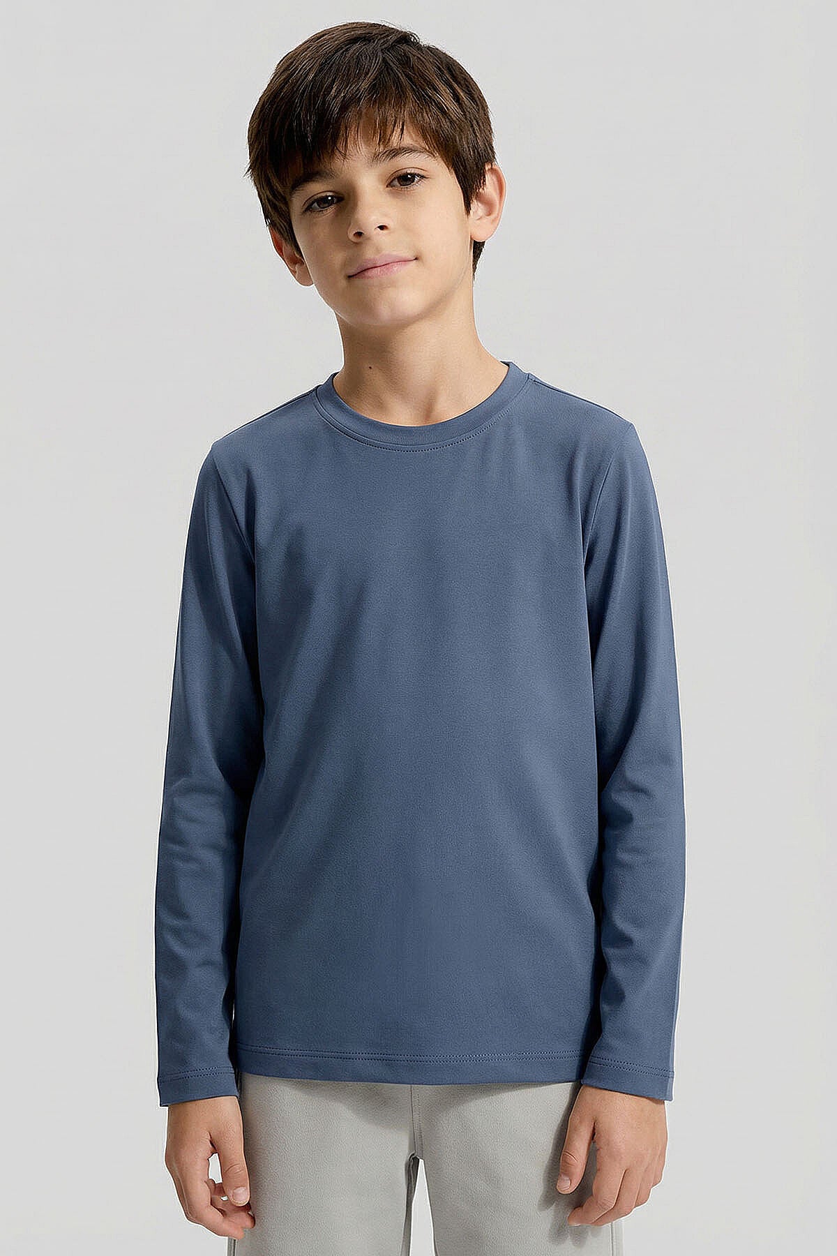 Image of Standart Fit Basic O Yaka 3'lü Paket Lacivert-Bej-Koyu Mavi Unisex Çocuk T-Shirt - 11329
