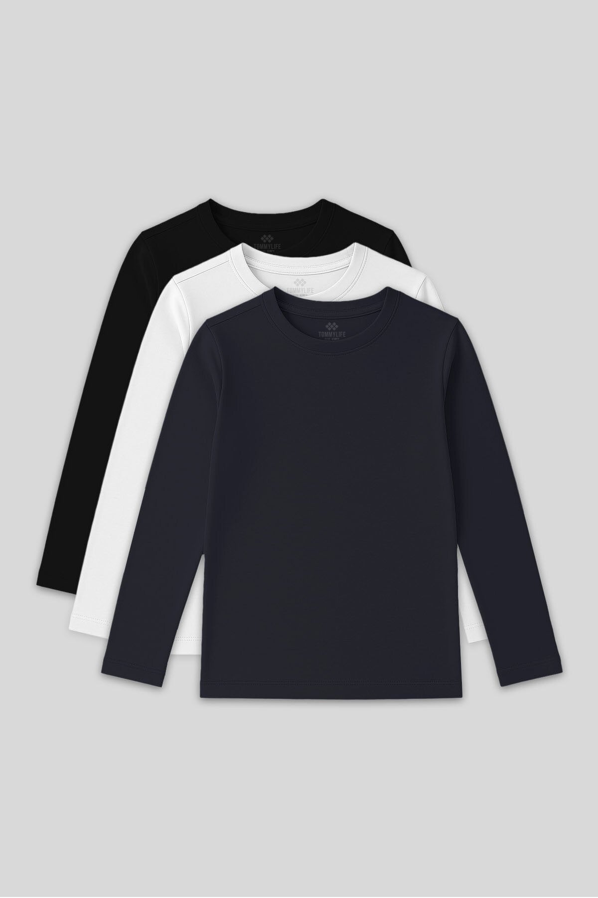 Image of Standart Fit Basic O Yaka 3'lü Paket Siyah-Beyaz-Lacivert Unisex Çocuk T-Shirt - 11329