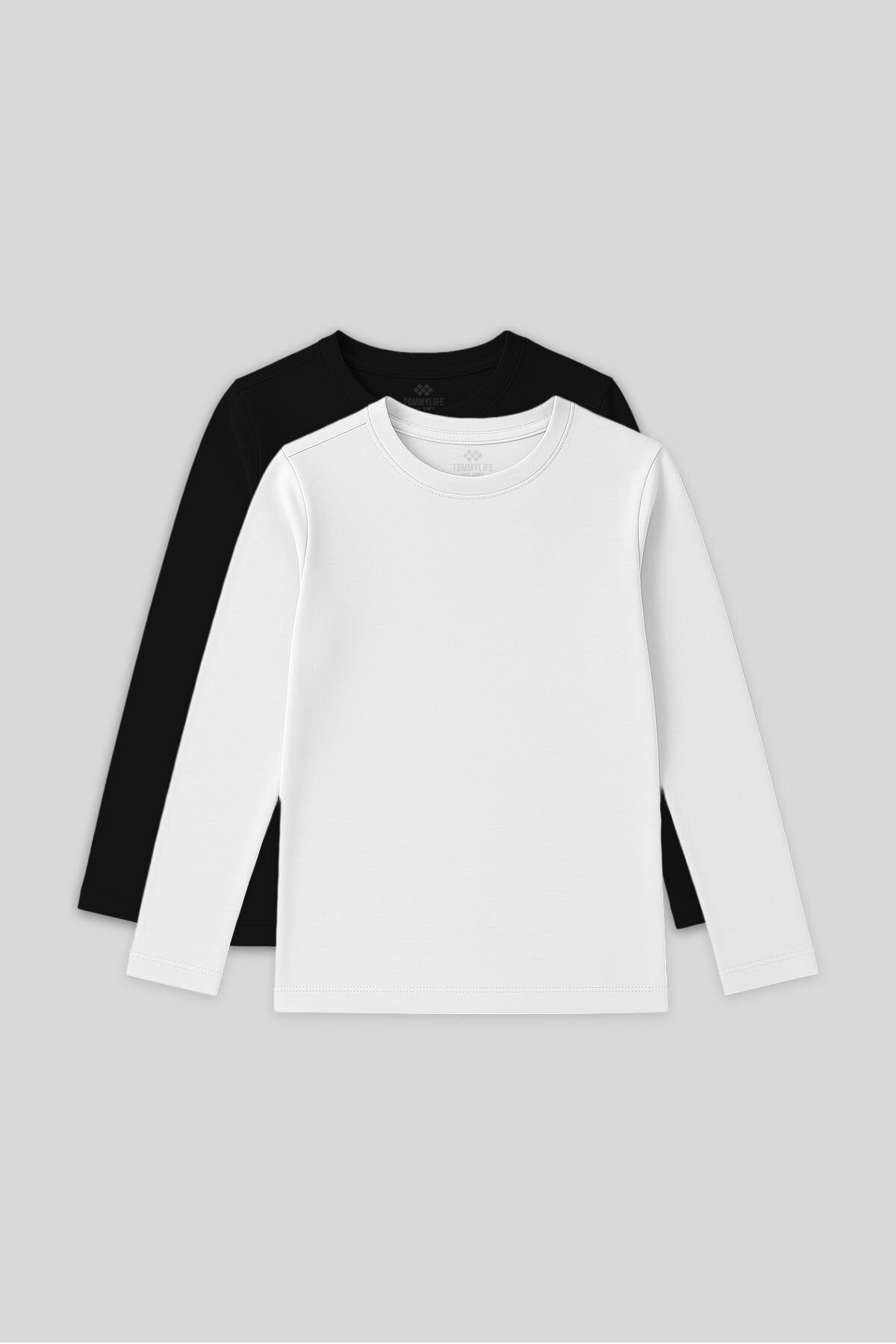 Image of Standart Fit Basic O Yaka 2'li Paket Siyah-Beyaz Unisex Çocuk T-Shirt - 11329