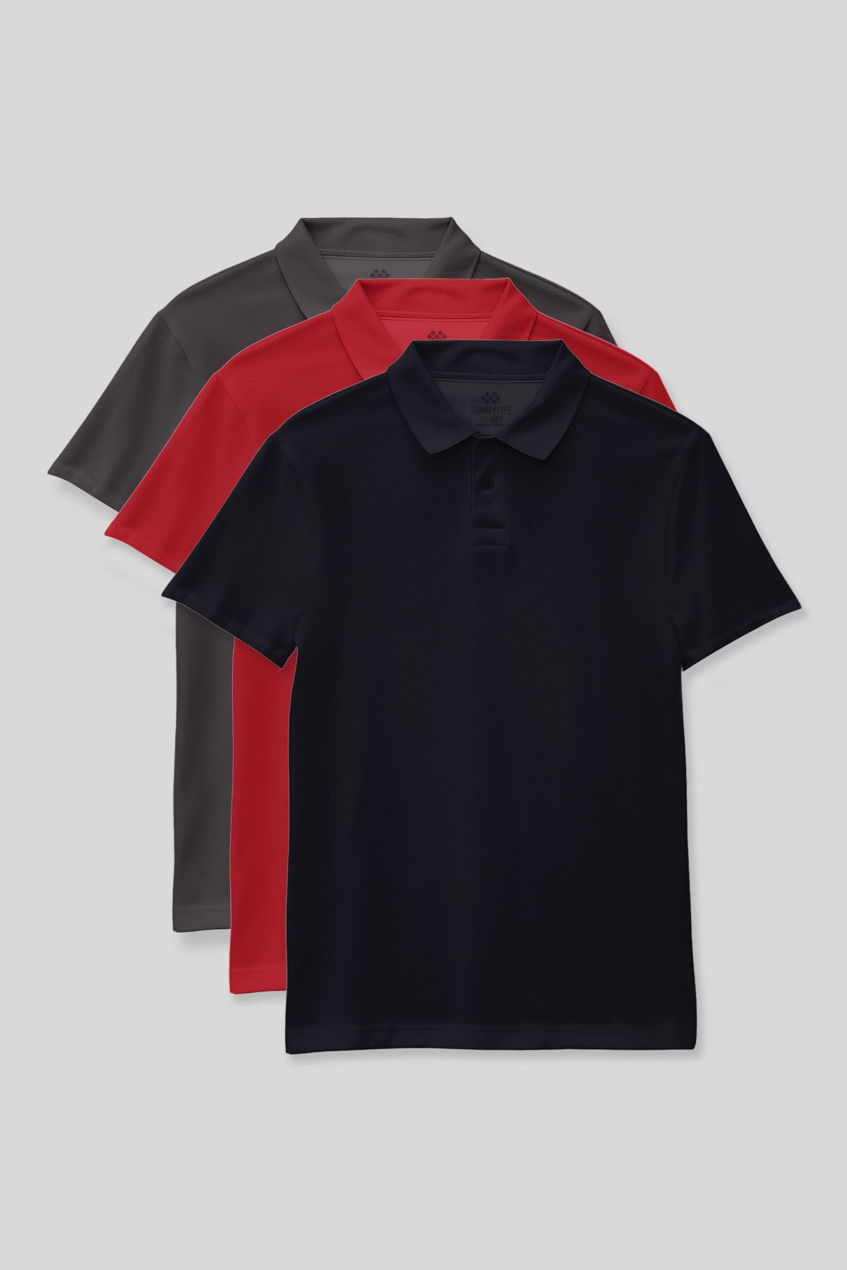 Image of Standart Fit Basic Polo Yaka 3'lü Paket Lacivert-Koyu Gri-Fiesta Unisex Çocuk T-Shirt - 11330