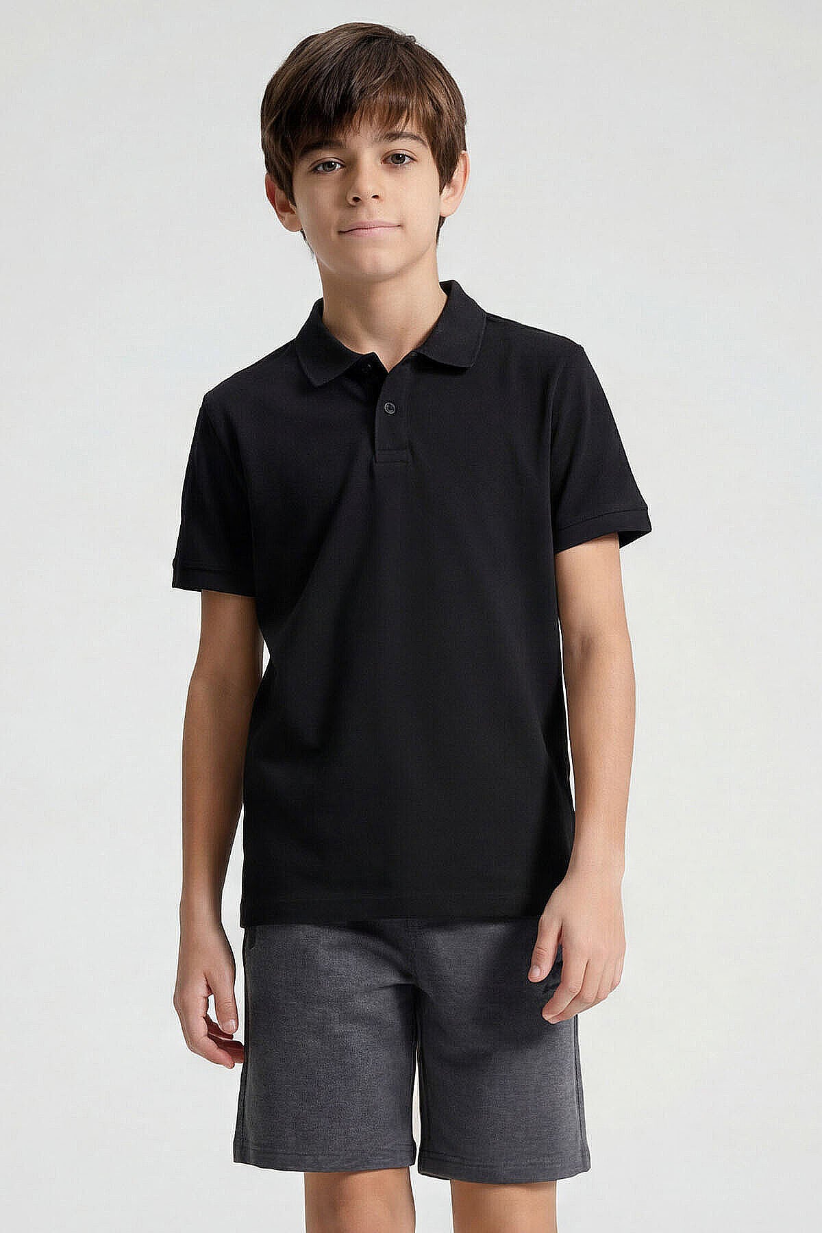 Image of Standart Fit Basic Polo Yaka 2'li Paket Siyah-Ekru Unisex Çocuk T-Shirt - 11330