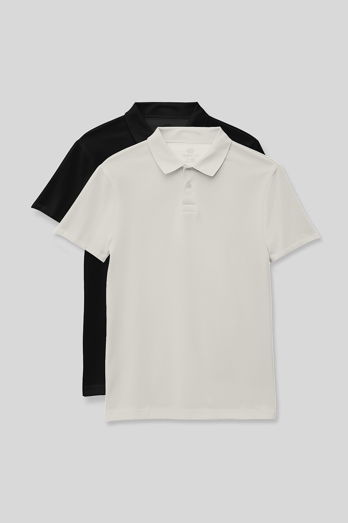 Image of Standart Fit Basic Polo Yaka 2'li Paket Siyah-Ekru Unisex Çocuk T-Shirt - 11330