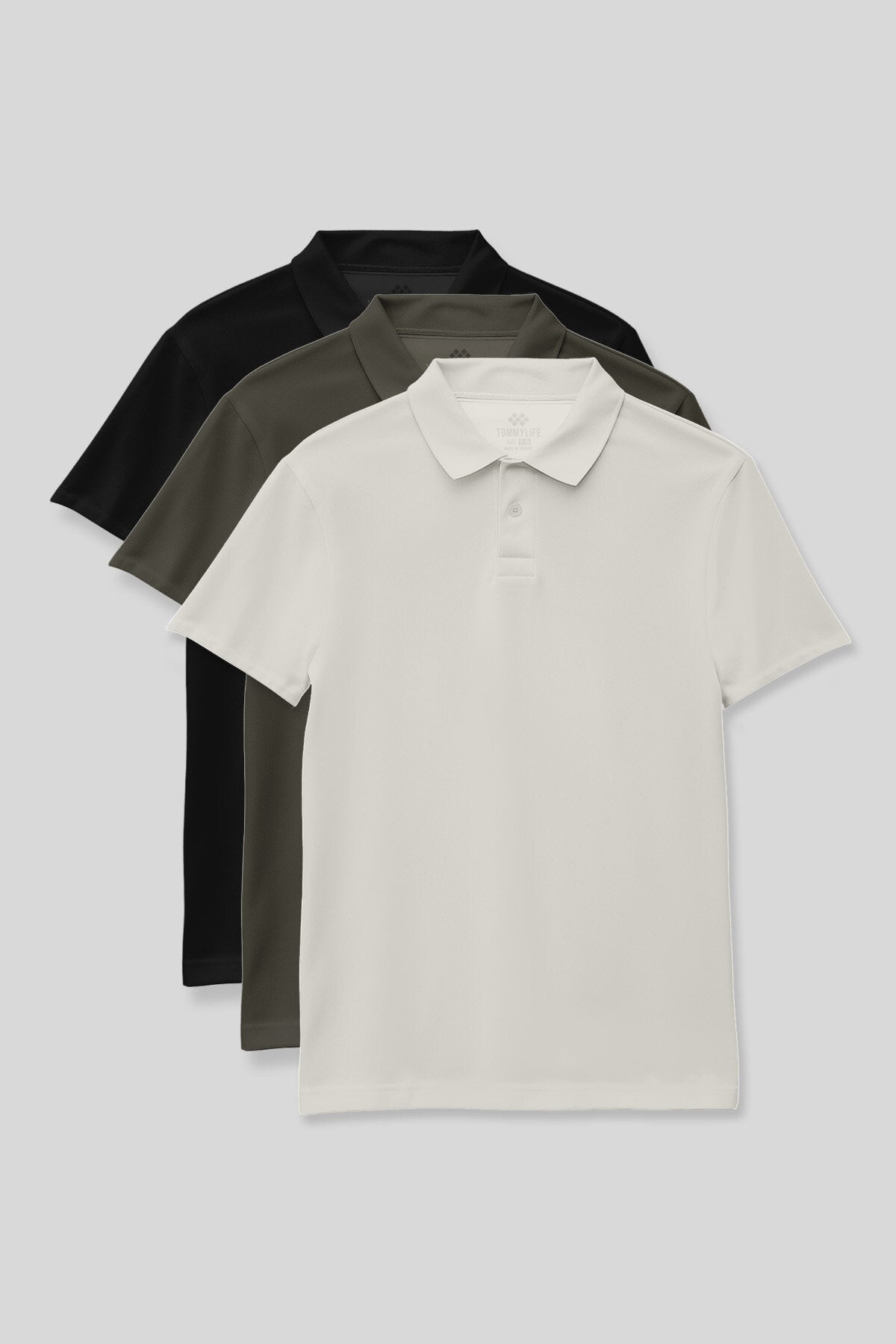 Image of Standart Fit Basic Polo Yaka 3'lü Paket Siyah-Haki-Ekru Unisex Çocuk T-Shirt - 11330