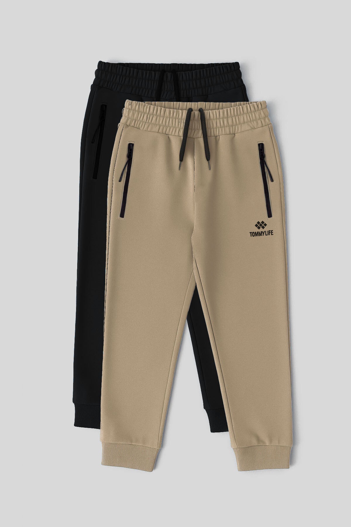 Image of Pantaloni de trening pentru băieți, croială standard, negru-bej închis, set de 2 - 64042