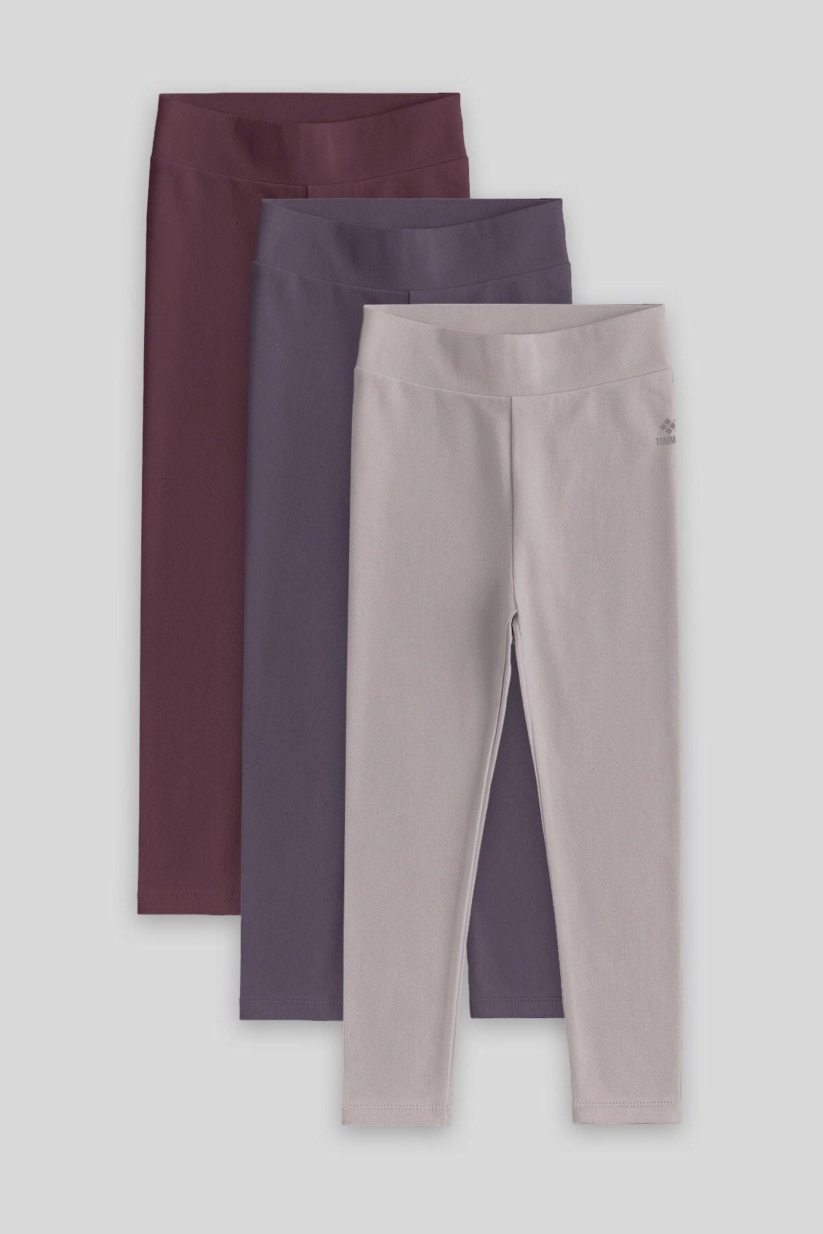 Image of Standart Fit Basic 3'lü Paket Eflatun-Koyu Bej-Kahverengi  Kız Çocuk Tayt - 75047