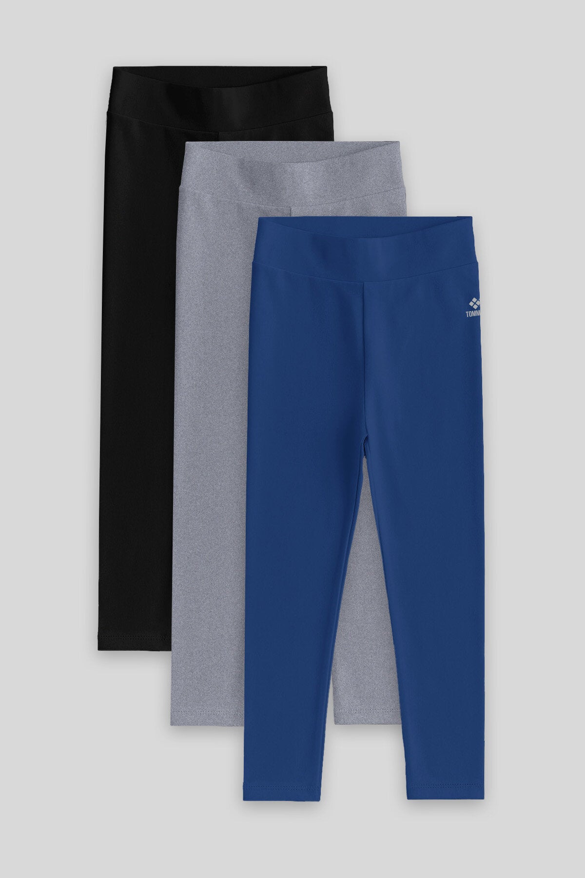 Image of Standard Fit Basic 3-Pack Black-Gray-Indigo Girls' Leggings - 75047
