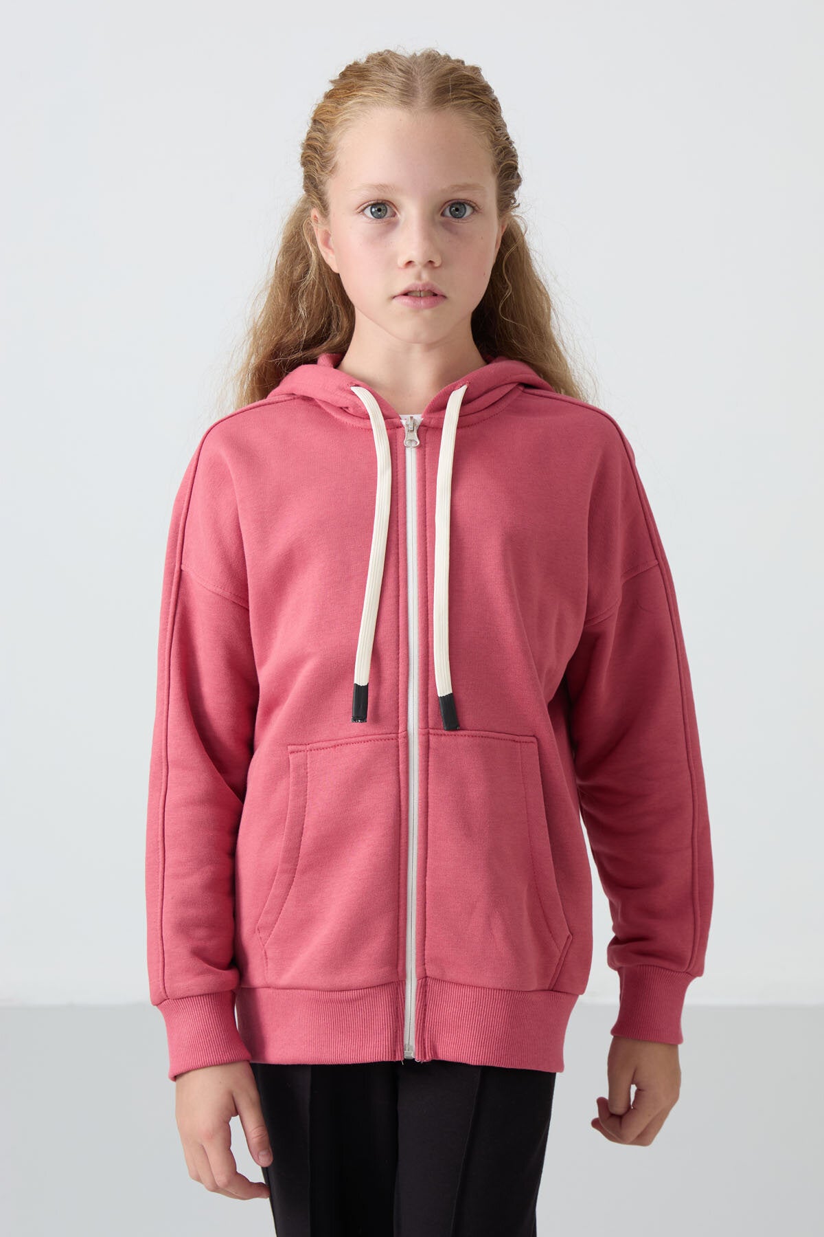Image of Fermuarlı Pamuklu 2'li Paket Siyah-Yaban Gülü Kız Çocuk Sweatshirt - 75149