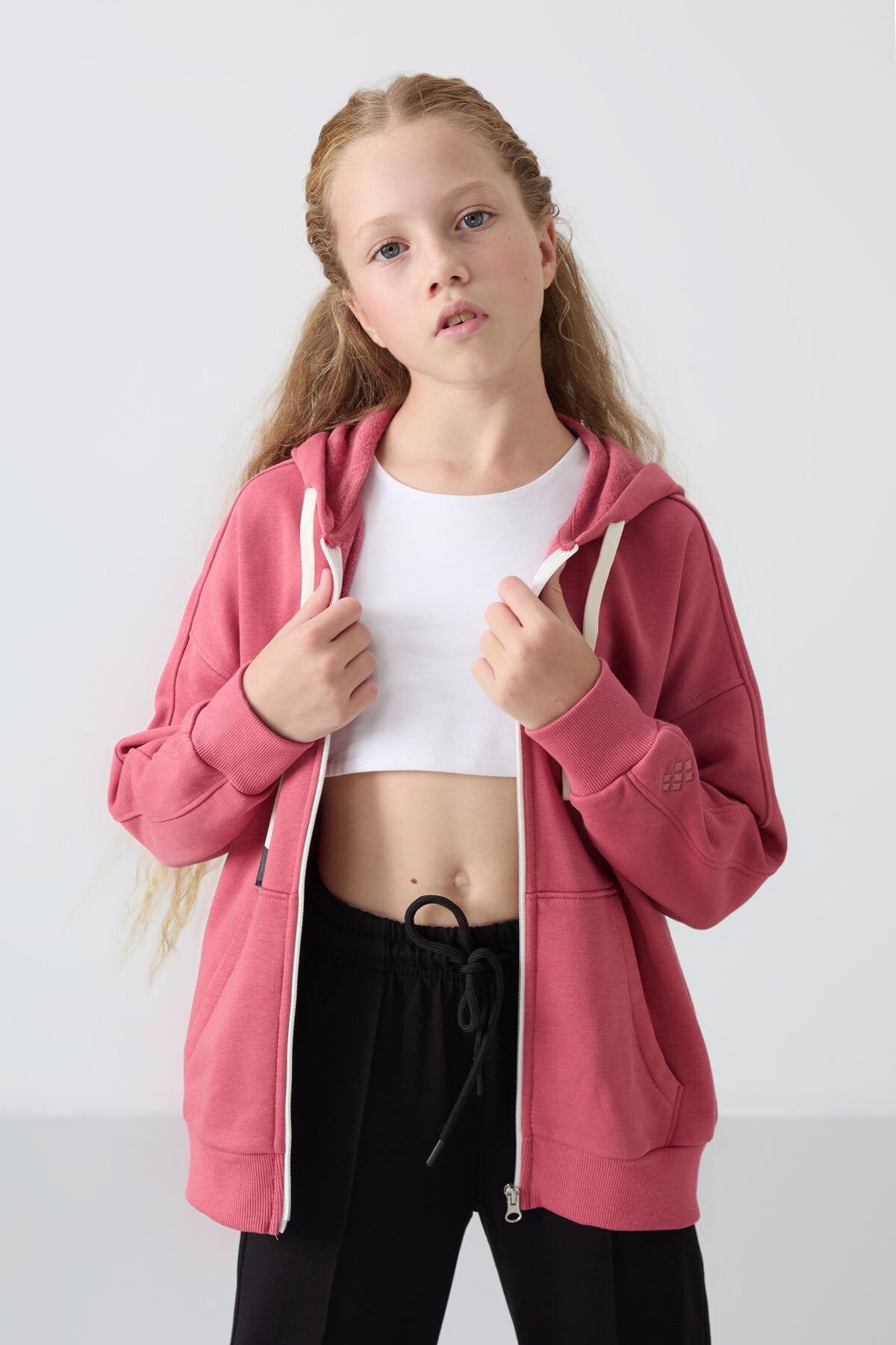 Image of Fermuarlı Pamuklu 2'li Paket Siyah-Yaban Gülü Kız Çocuk Sweatshirt - 75149