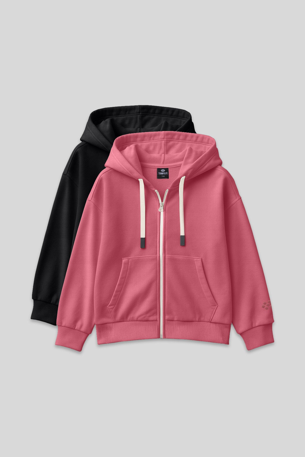 Image of Fermuarlı Pamuklu 2'li Paket Siyah-Yaban Gülü Kız Çocuk Sweatshirt - 75149