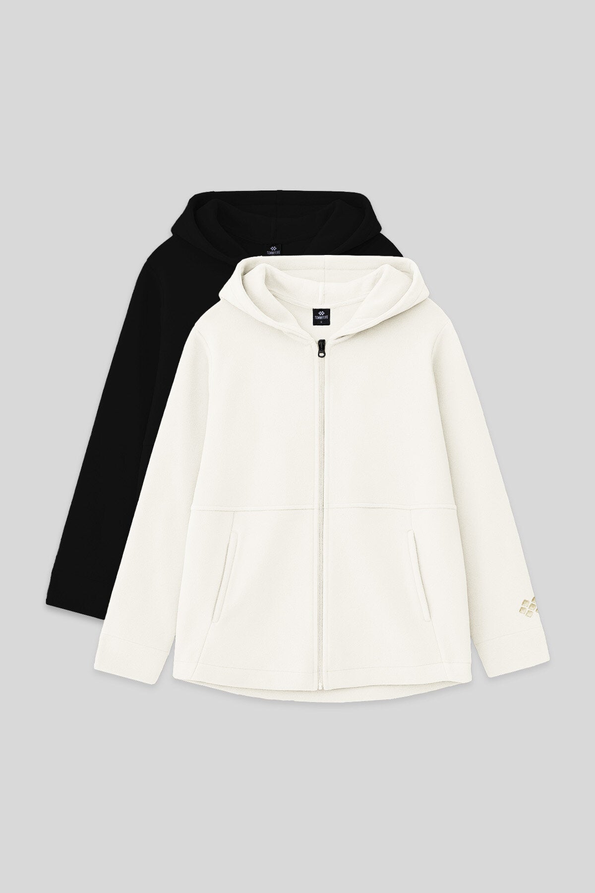 Image of Standart Fit Kapüşonlu 2'li Paket Siyah-Ekru Kız Çocuk Sweatshirt - 75152