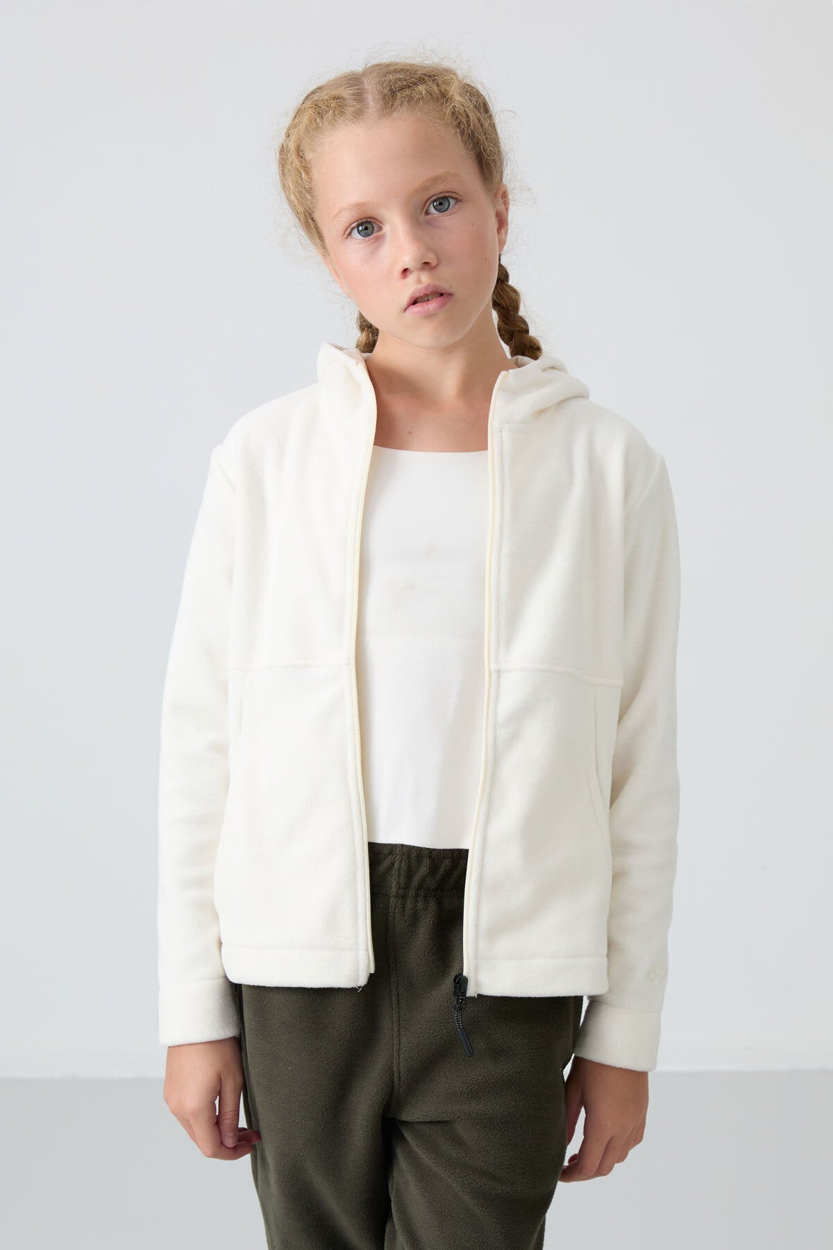 Image of Standart Fit Kapüşonlu 2'li Paket Siyah-Ekru Kız Çocuk Sweatshirt - 75152