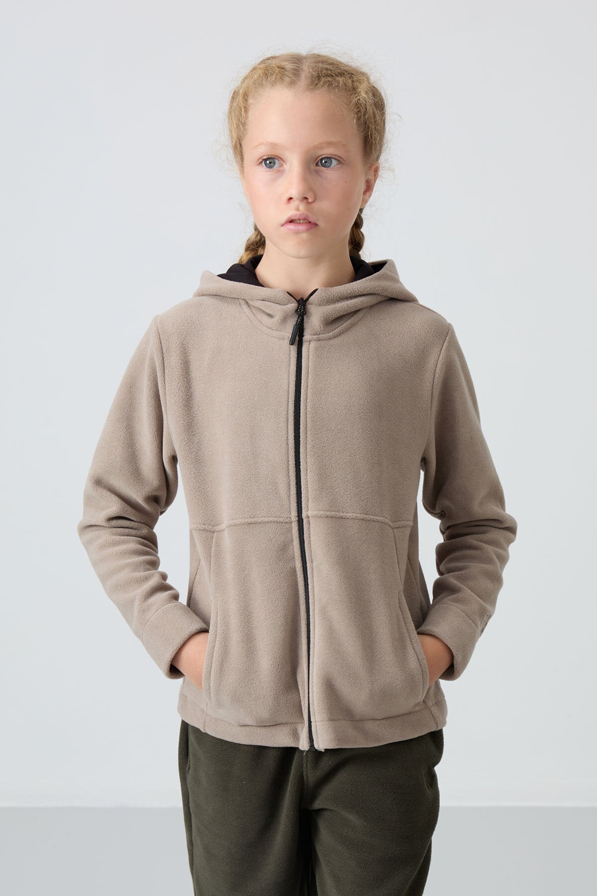 Image of Standart Fit Kapüşonlu 2'li Paket Siyah-Koyu Bej Kız Çocuk Sweatshirt - 75152