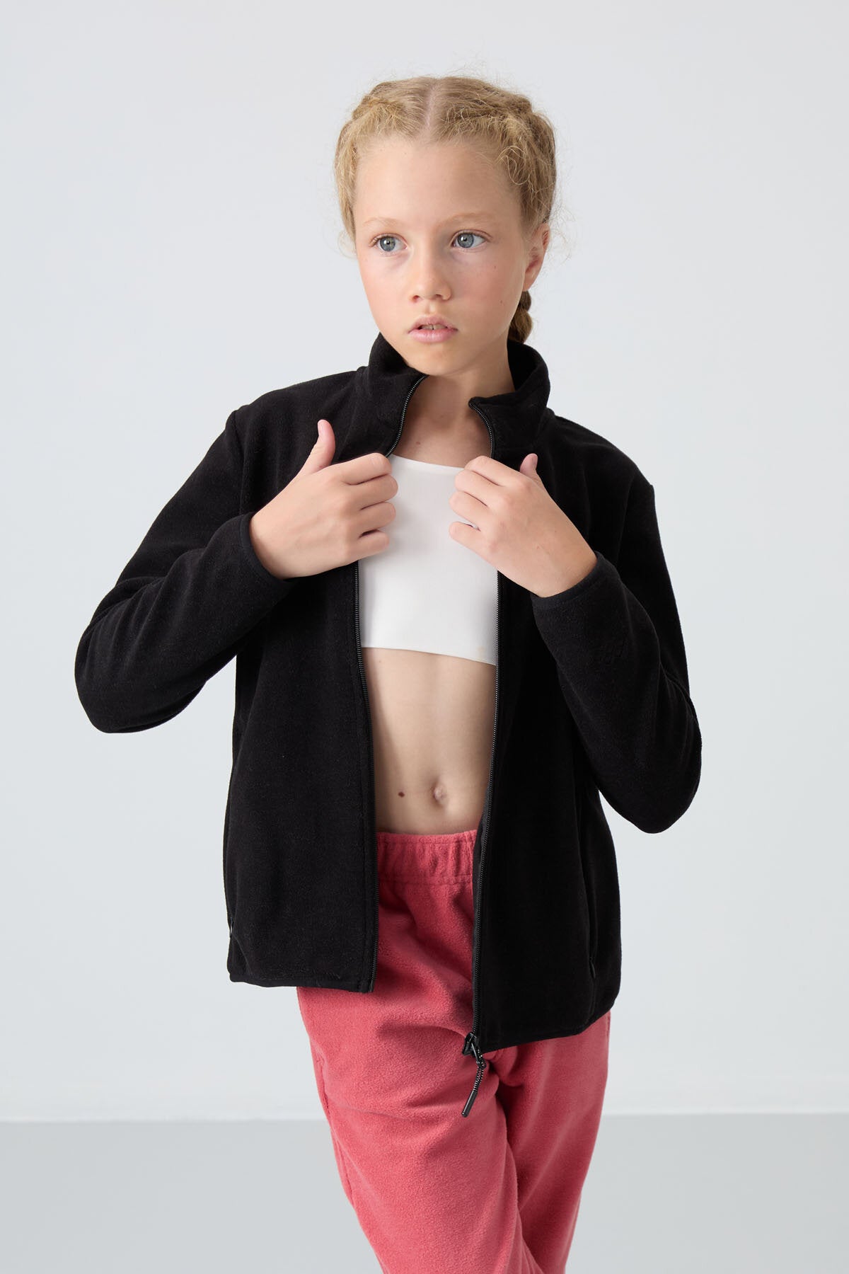 Image of Hanorac din fleece pentru fete, negru-bej, croială standard, set de 2 - 75154