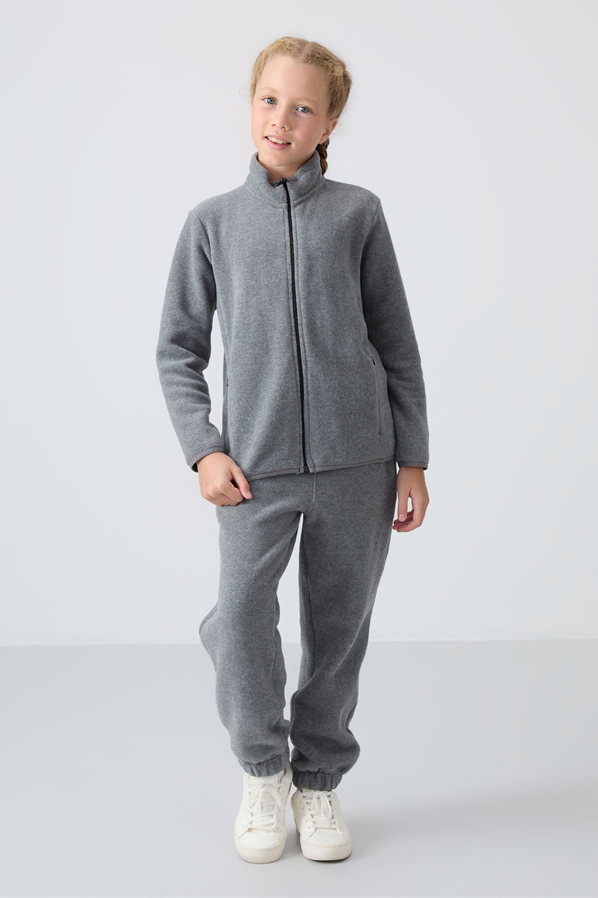 Image of Standart Fit 2'li Paket Siyah-Gri Melanj Kız Çocuk Polar Sweatshirt - 75154