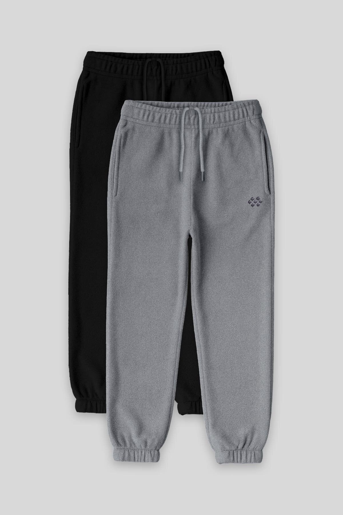 Image of Standart Fit 2'li Paket Siyah-Gri Melanj Kız Çocuk Eşofman Alt - 75155